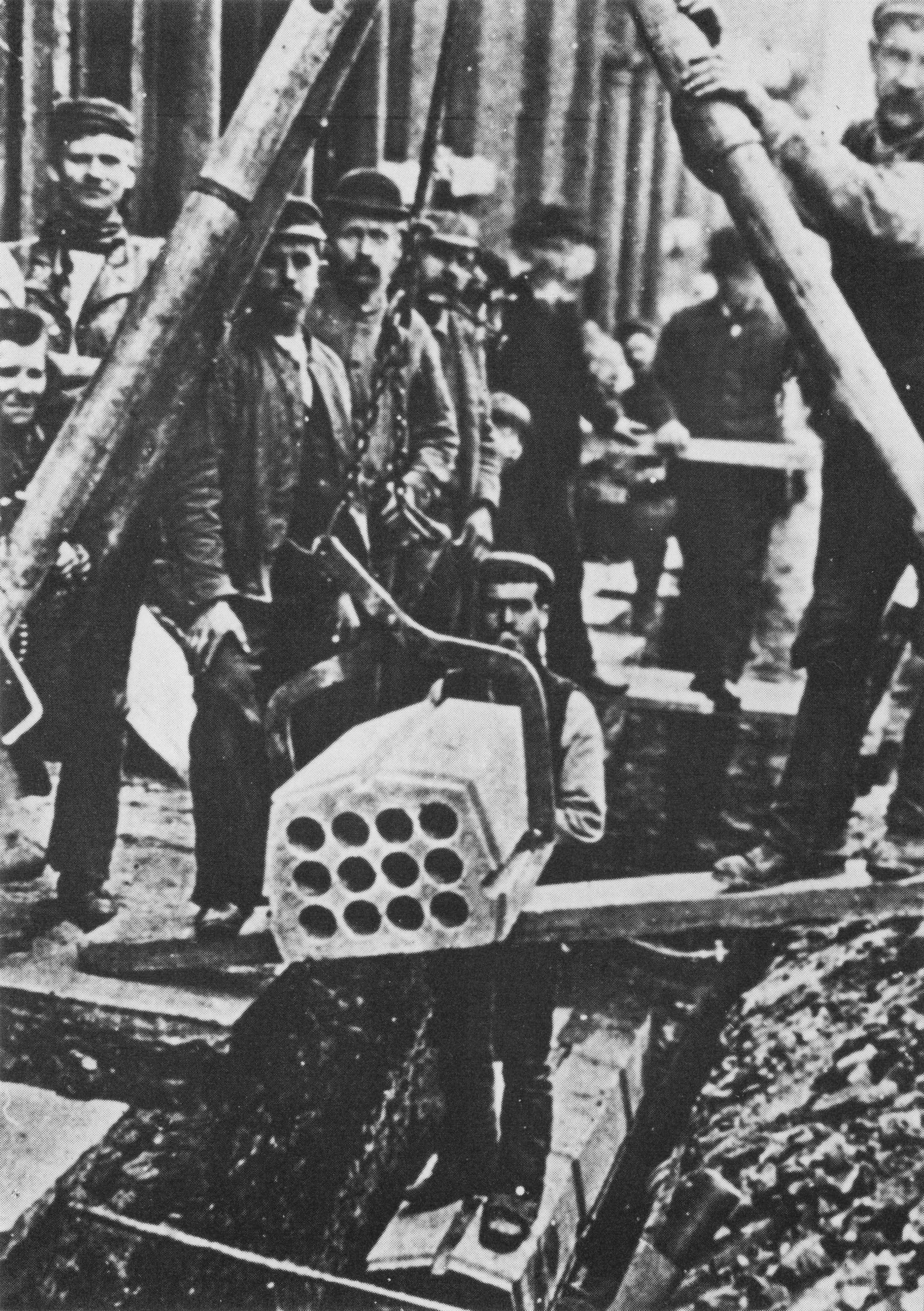 Workmen Using Hoist To Lay 1910 Cement Ducts Old Telephone Cables Postcard
