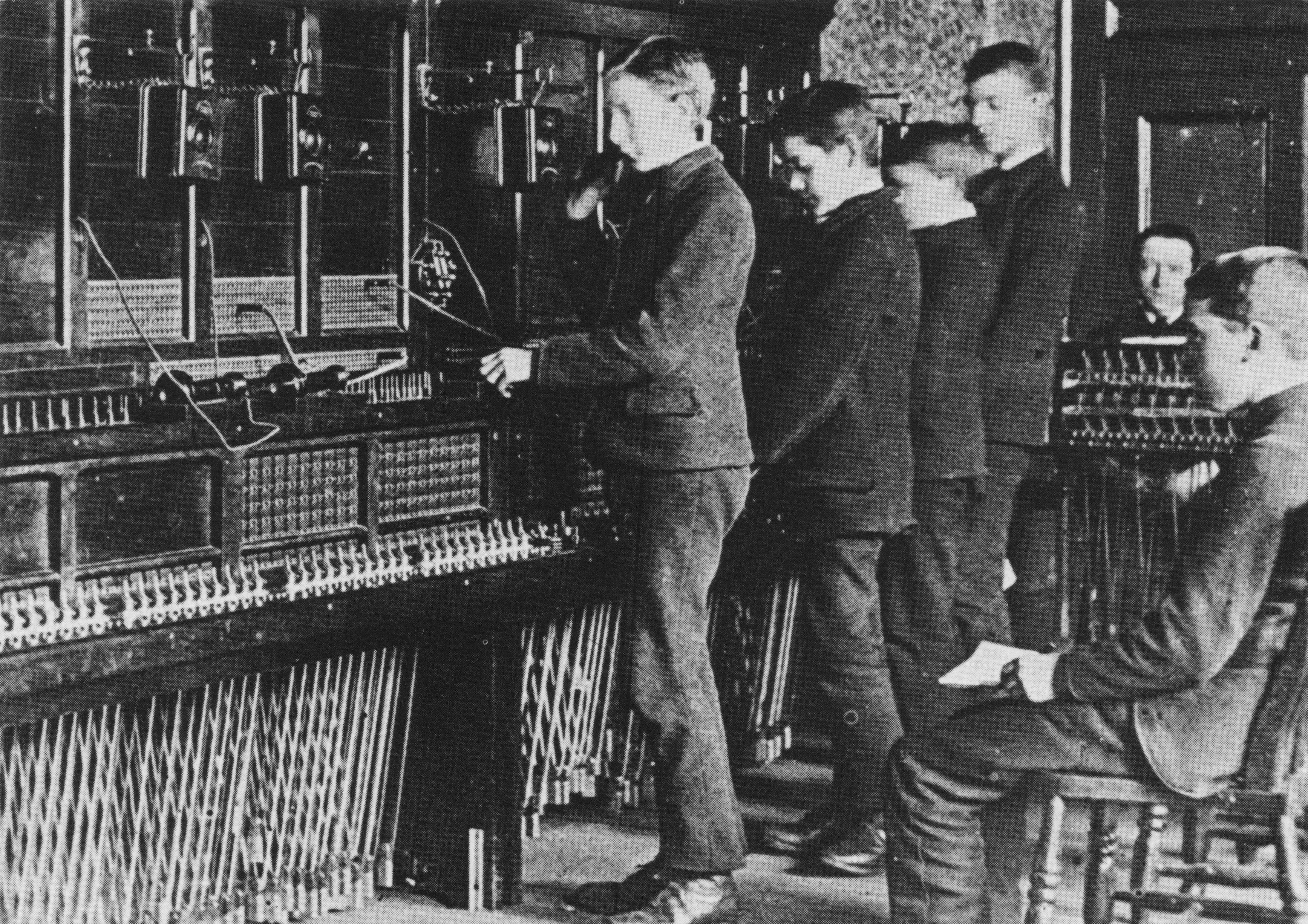 Young Boy Telephone Victorian Operators On Old Exchange Durham Photo Postcard