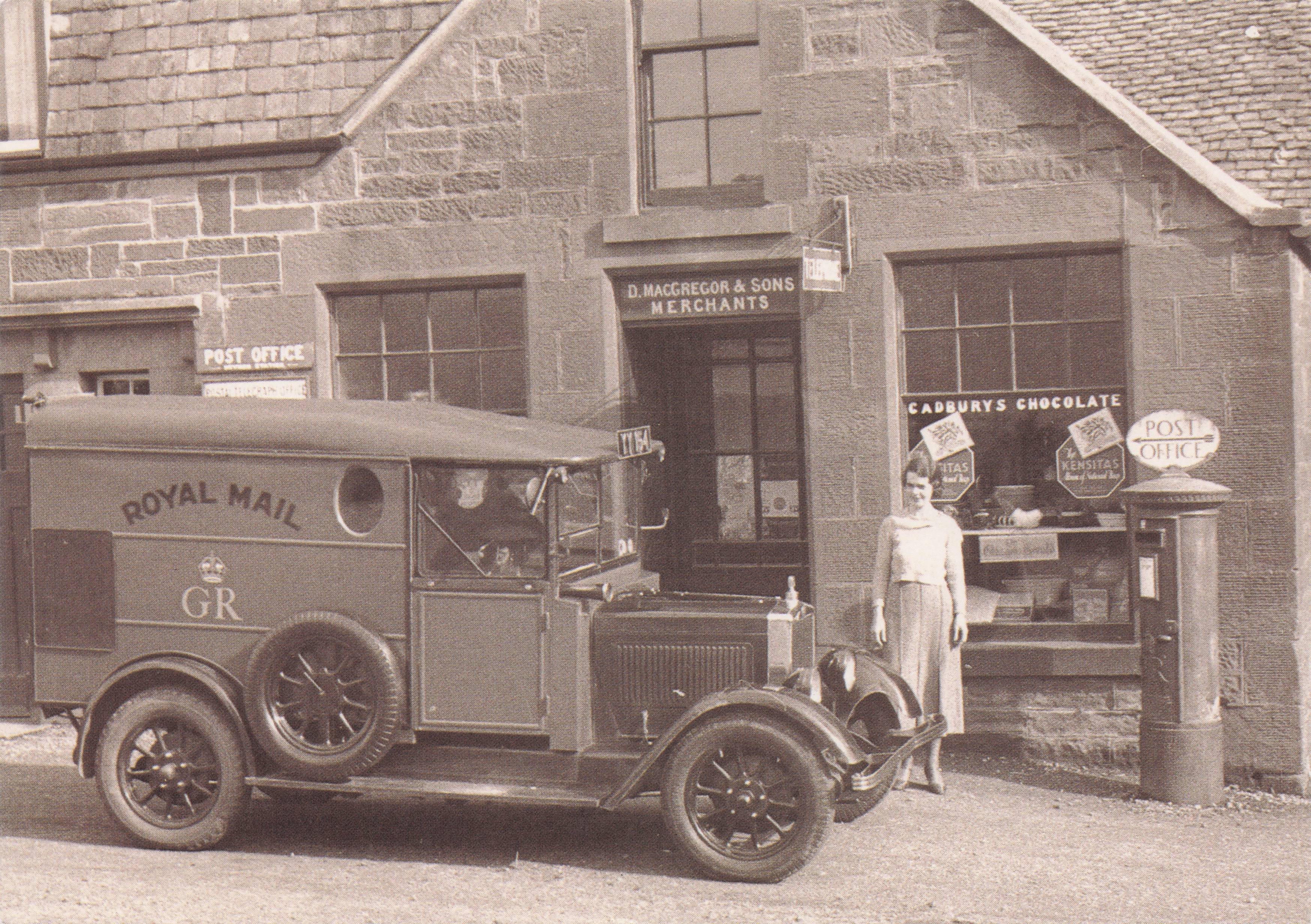 Drymen Scotland Post Office Royal Man Old Transport Van Postmistress Postcard