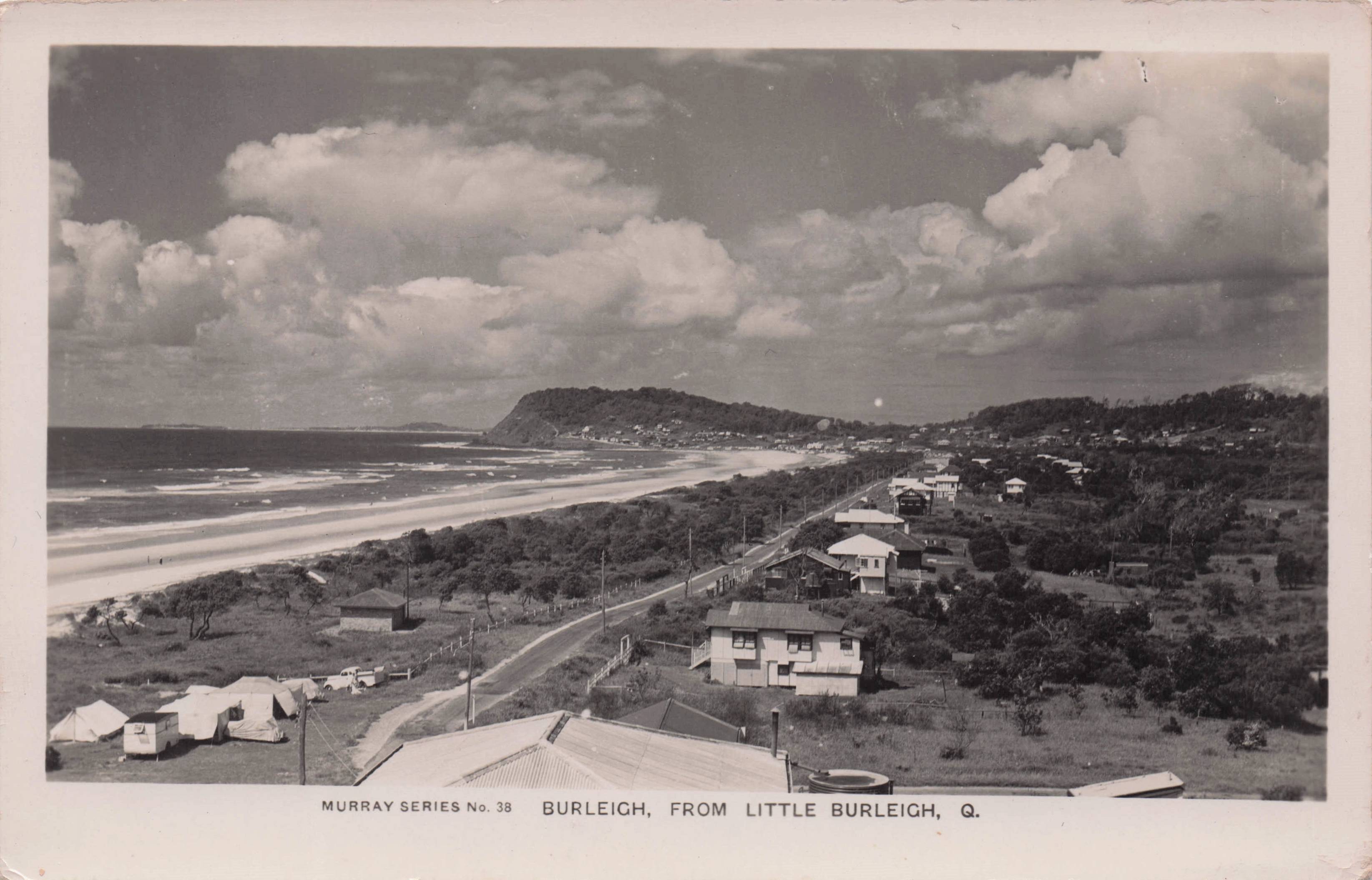 Tents at Little Burleigh Queensland Australia Antique PB Real Photo Aerial Postcard
