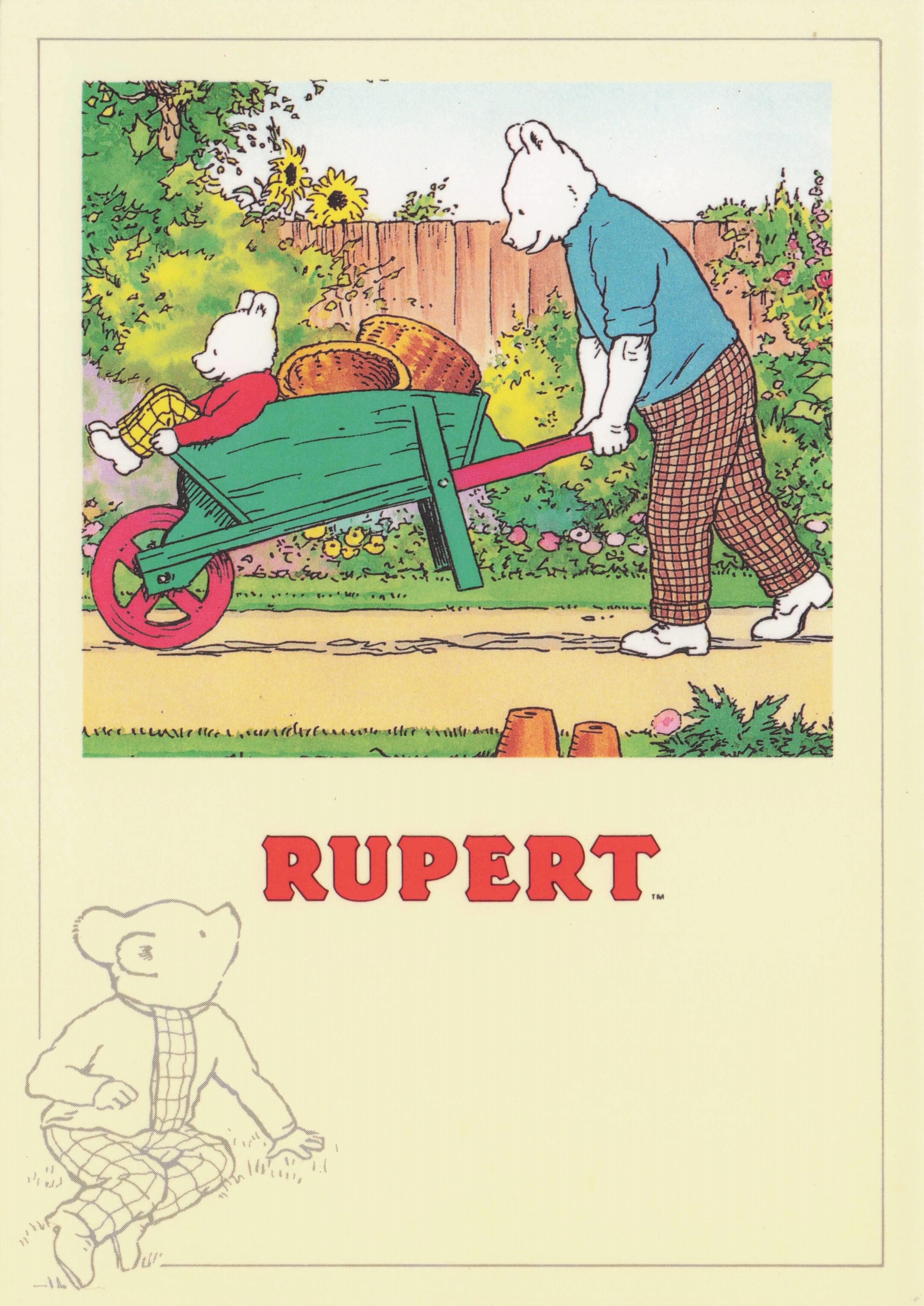 Rupert The Bear Wheelbarrow 1936 New Adventures Of Book PC818 Postcard
