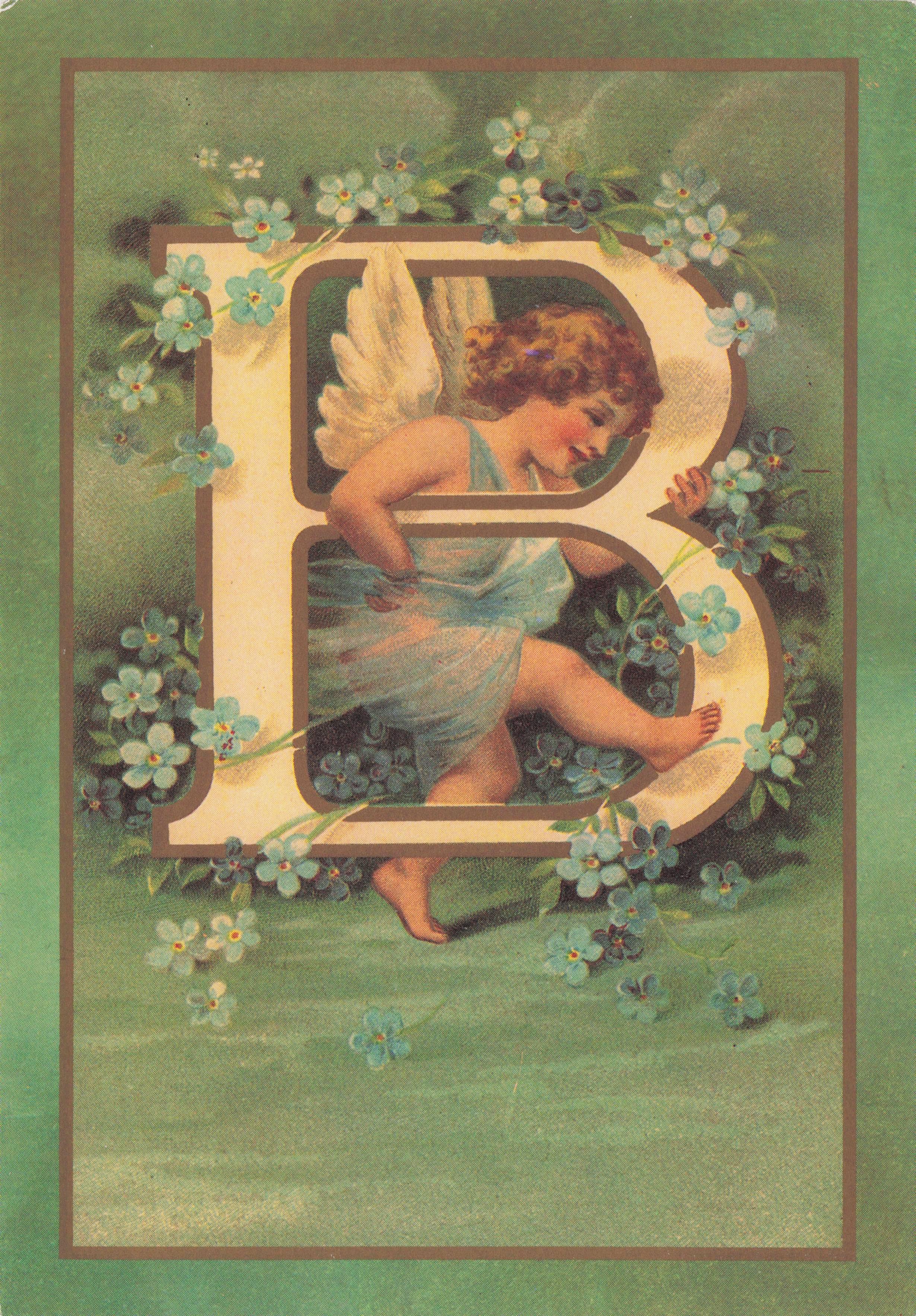 Cupid Roman God Of Love Name Big Letter Initial B France Romantic French Postcard