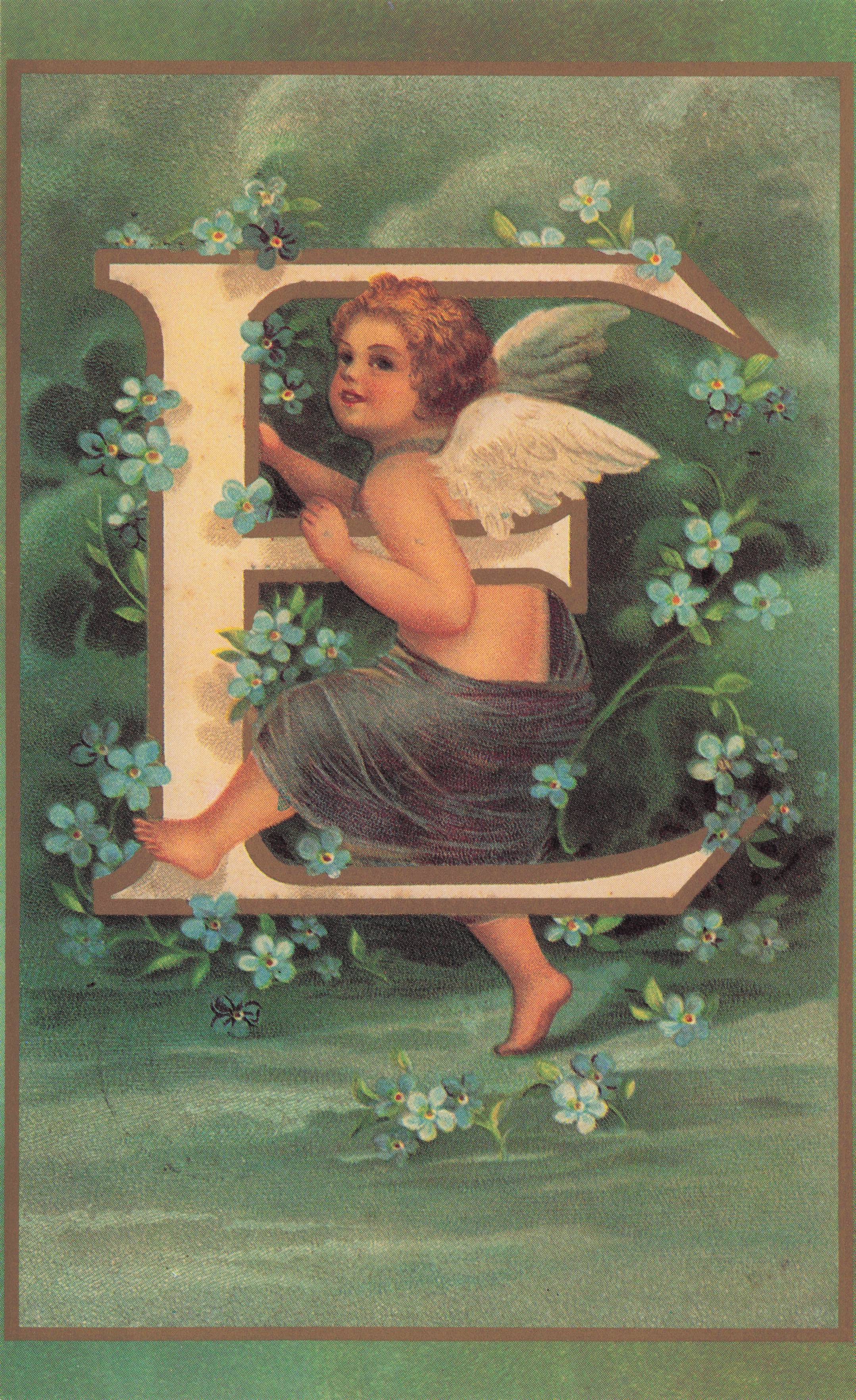 Cupid Roman God Of Love Name Big Letter Initial E France Romantic French Postcard
