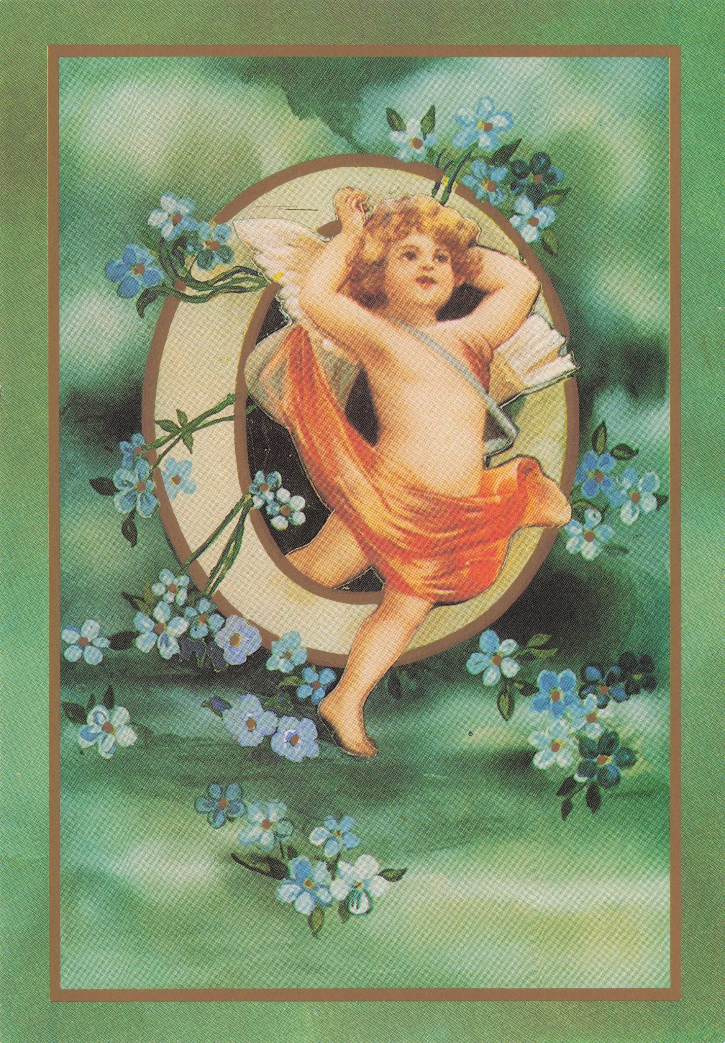 Cupid Romantic God Love Name Big Letter Initial O France Greetings French Postcard