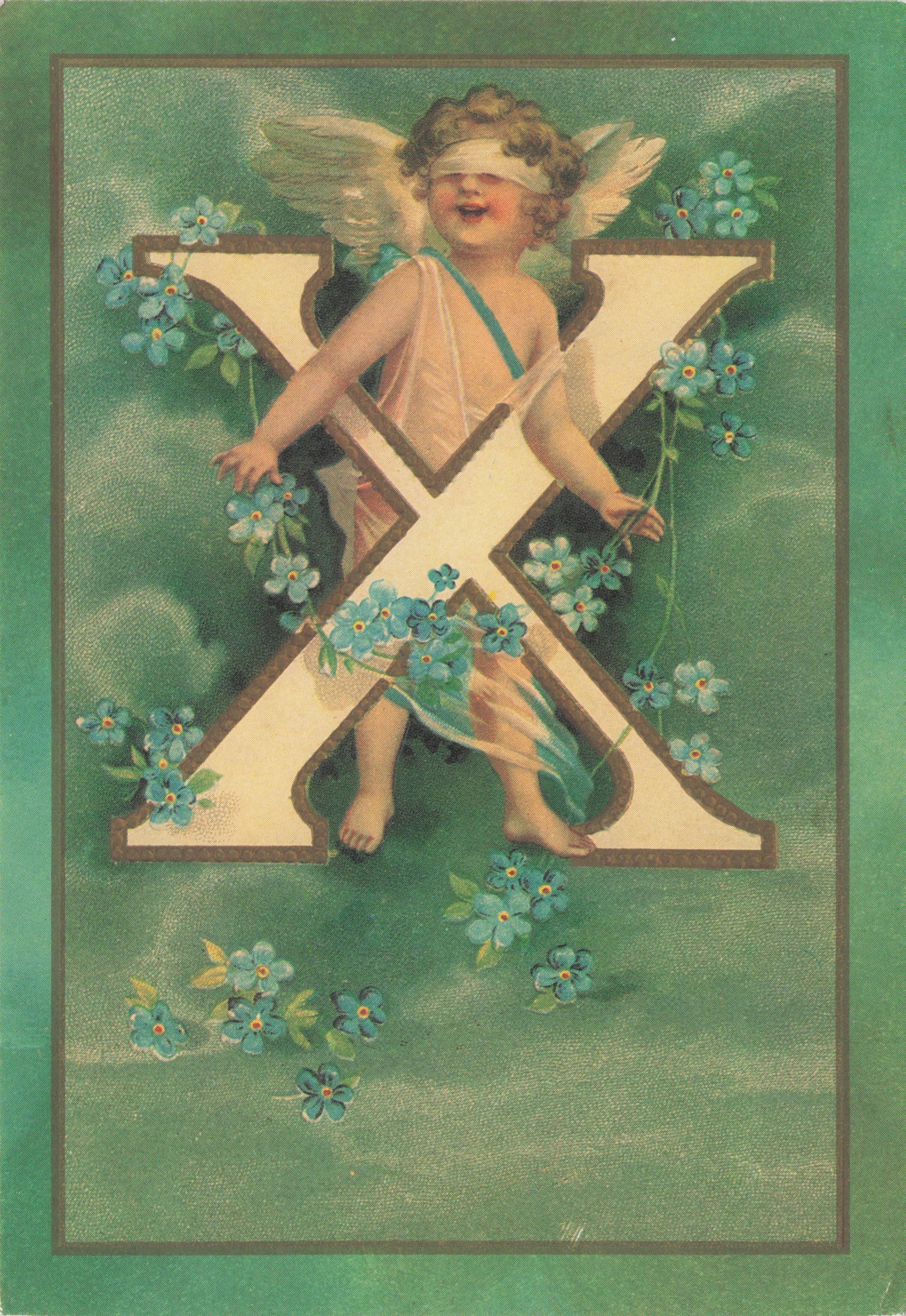Cupid Romantic God Love Name Big Letter Initial X France Greetings French Postcard