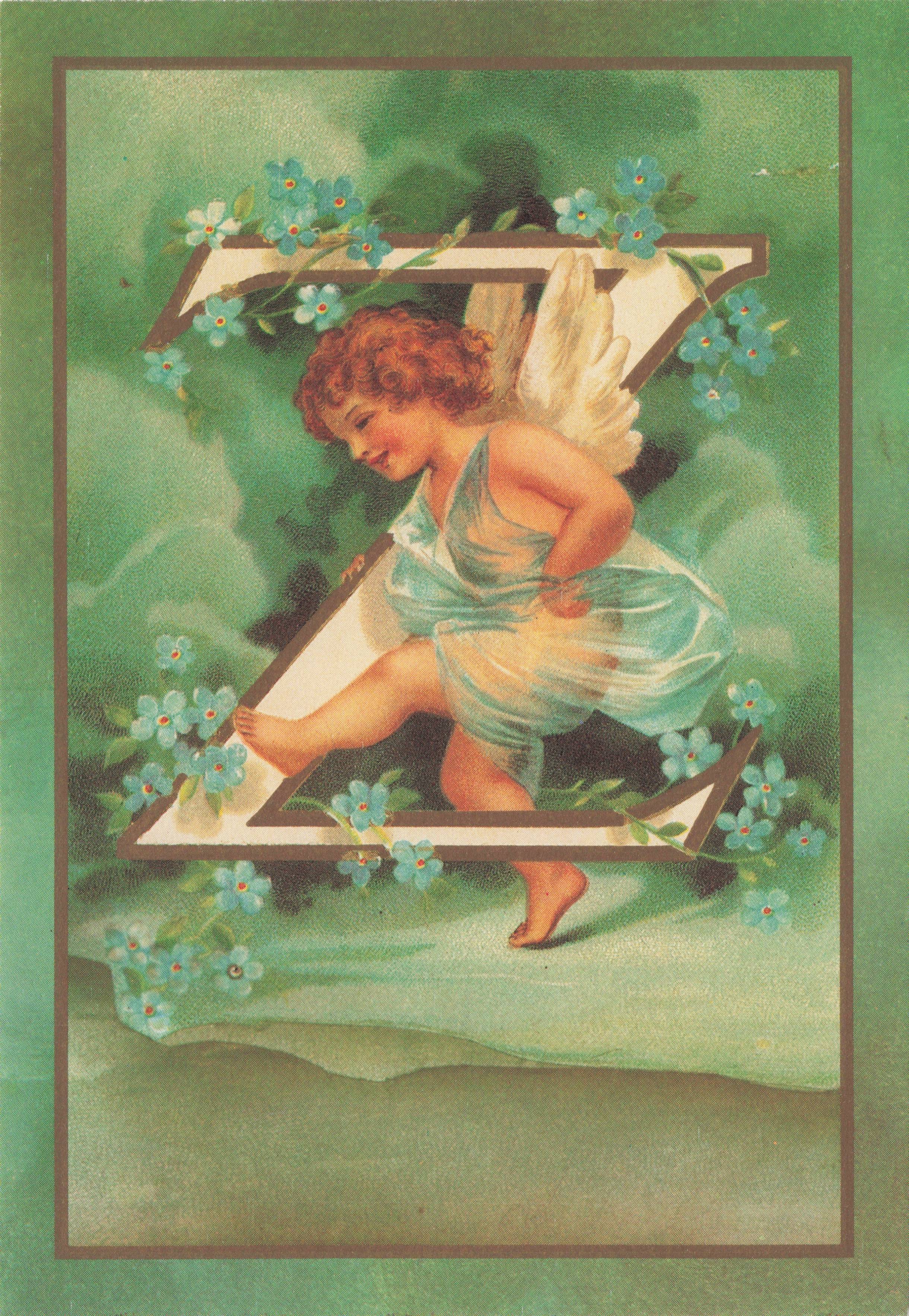 Cupid Romantic God Love Name Big Letter Initial Z France Greetings French Postcard