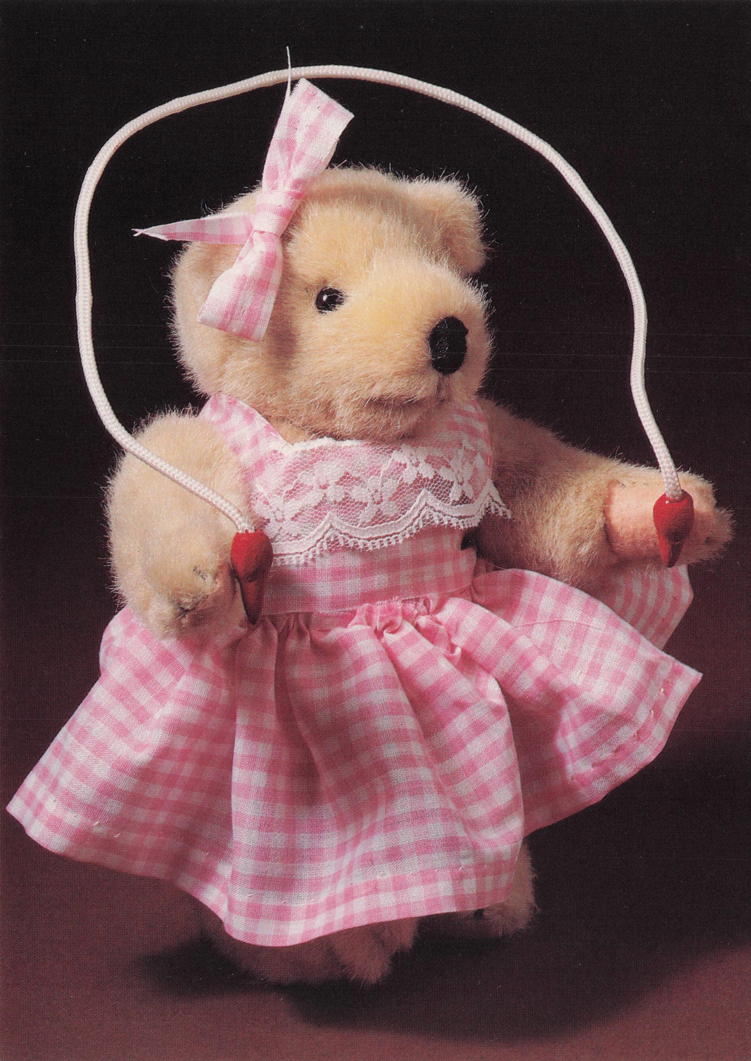 Girl Teddy Bear Pink Summer Dress Playing Toy Skipping Rope Postcard