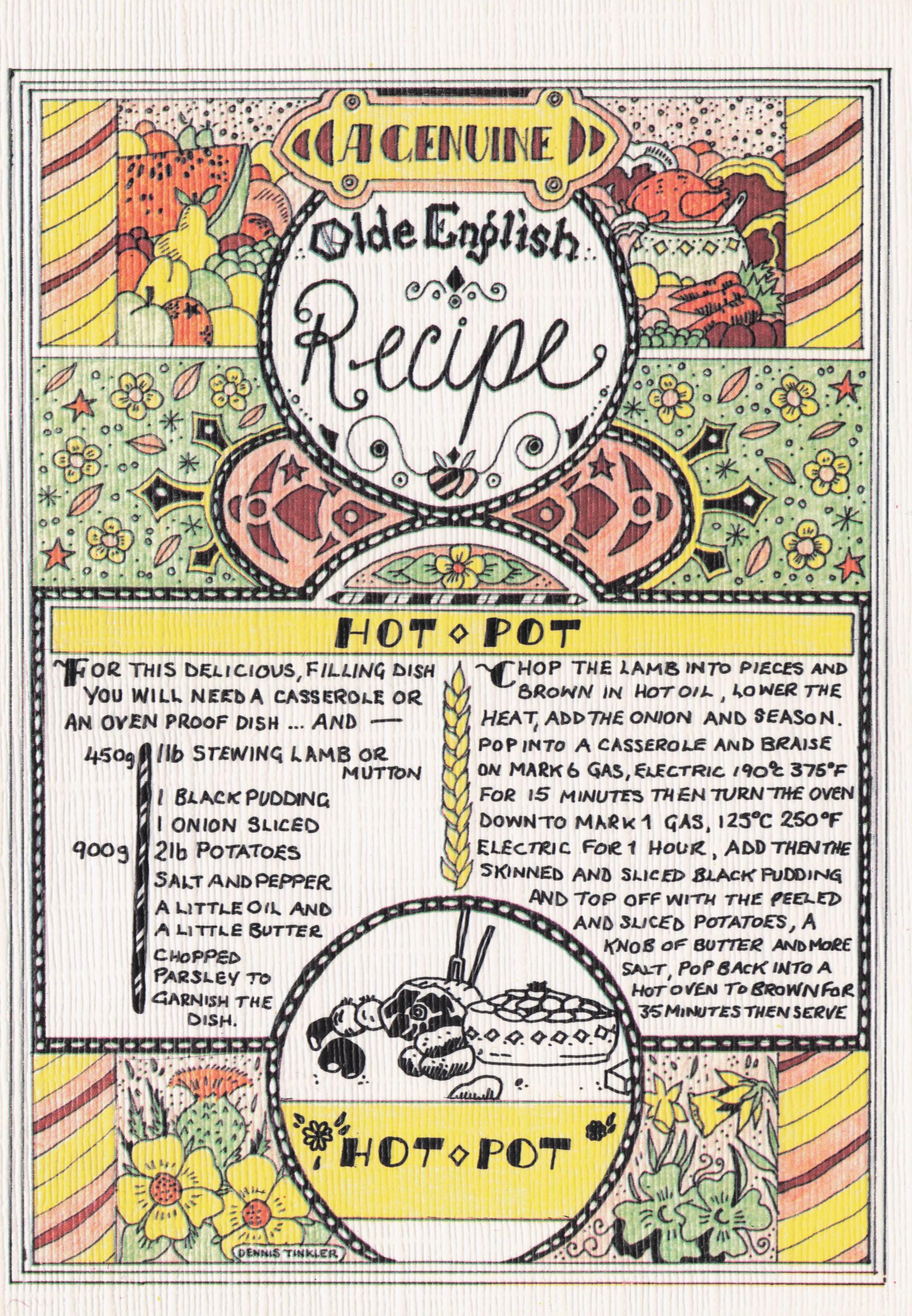 Edwardian Lamb Onion Black Pudding Hot Pot Cookery Recipe Postcard