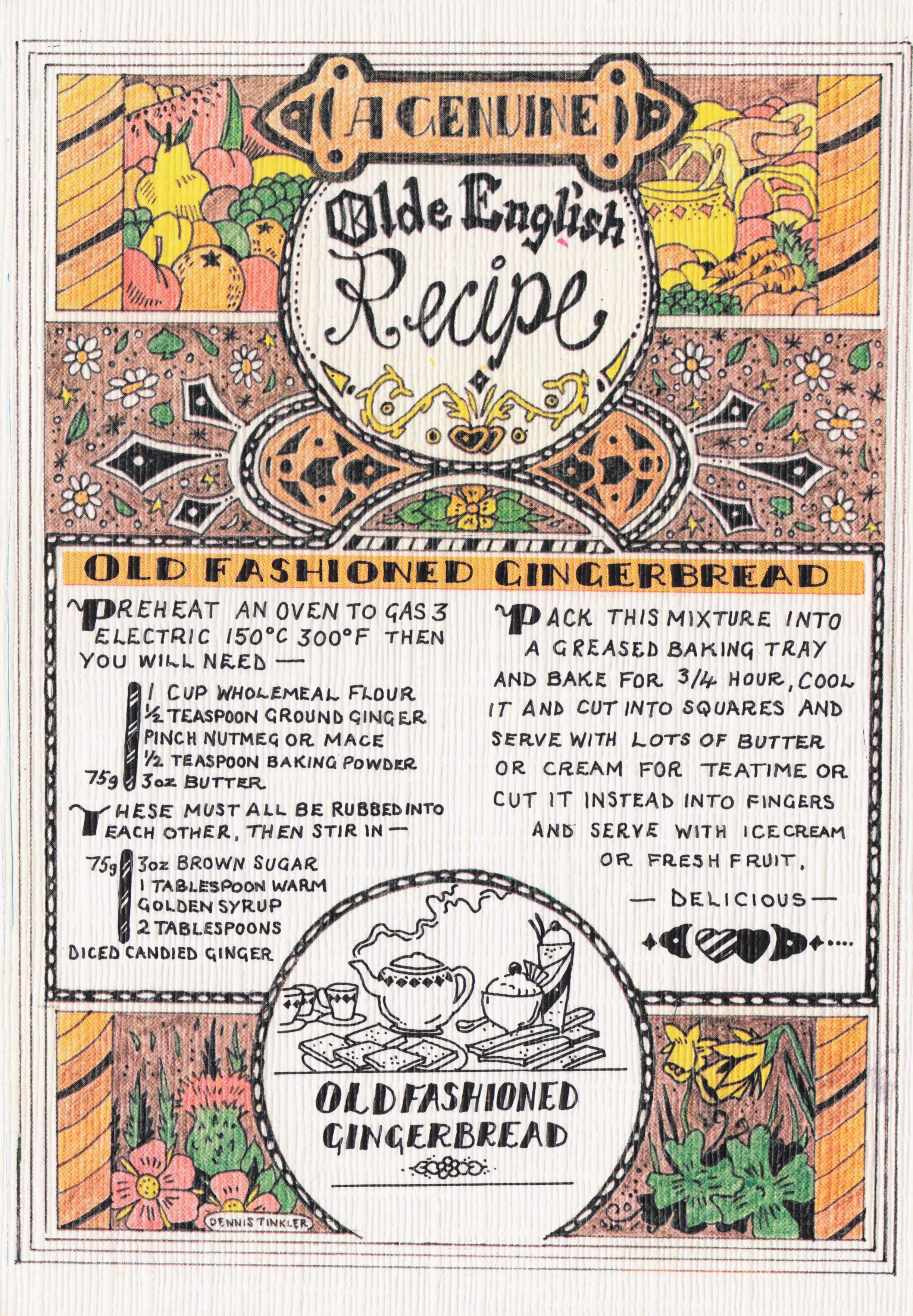 Old Fashioned Edwardian Gingerbread With Goldem Syrup Recipe Postcard