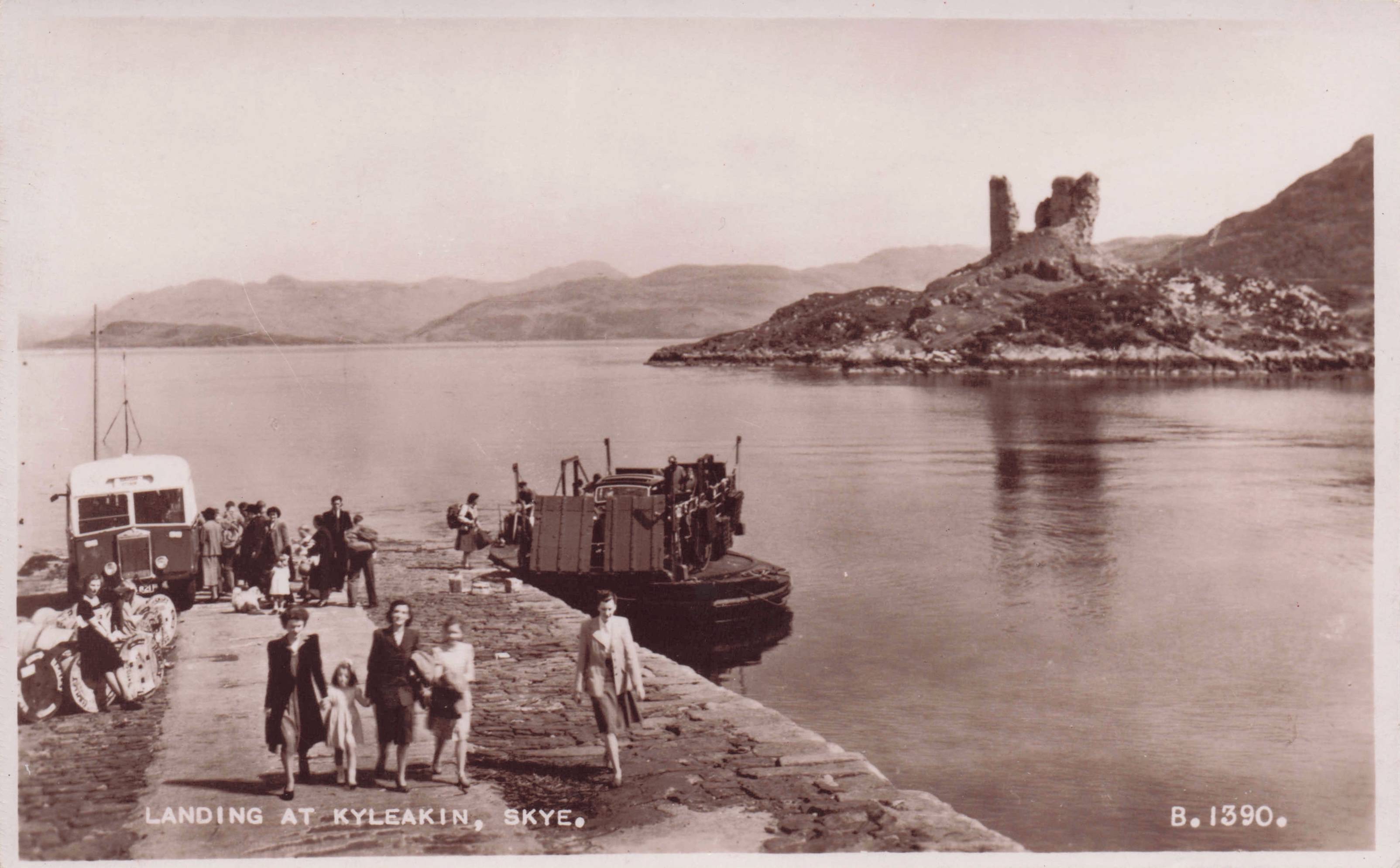 Tour Bus Van Landing at Kyleakin Sky Scotland Old Valentines Real Photo Postcard
