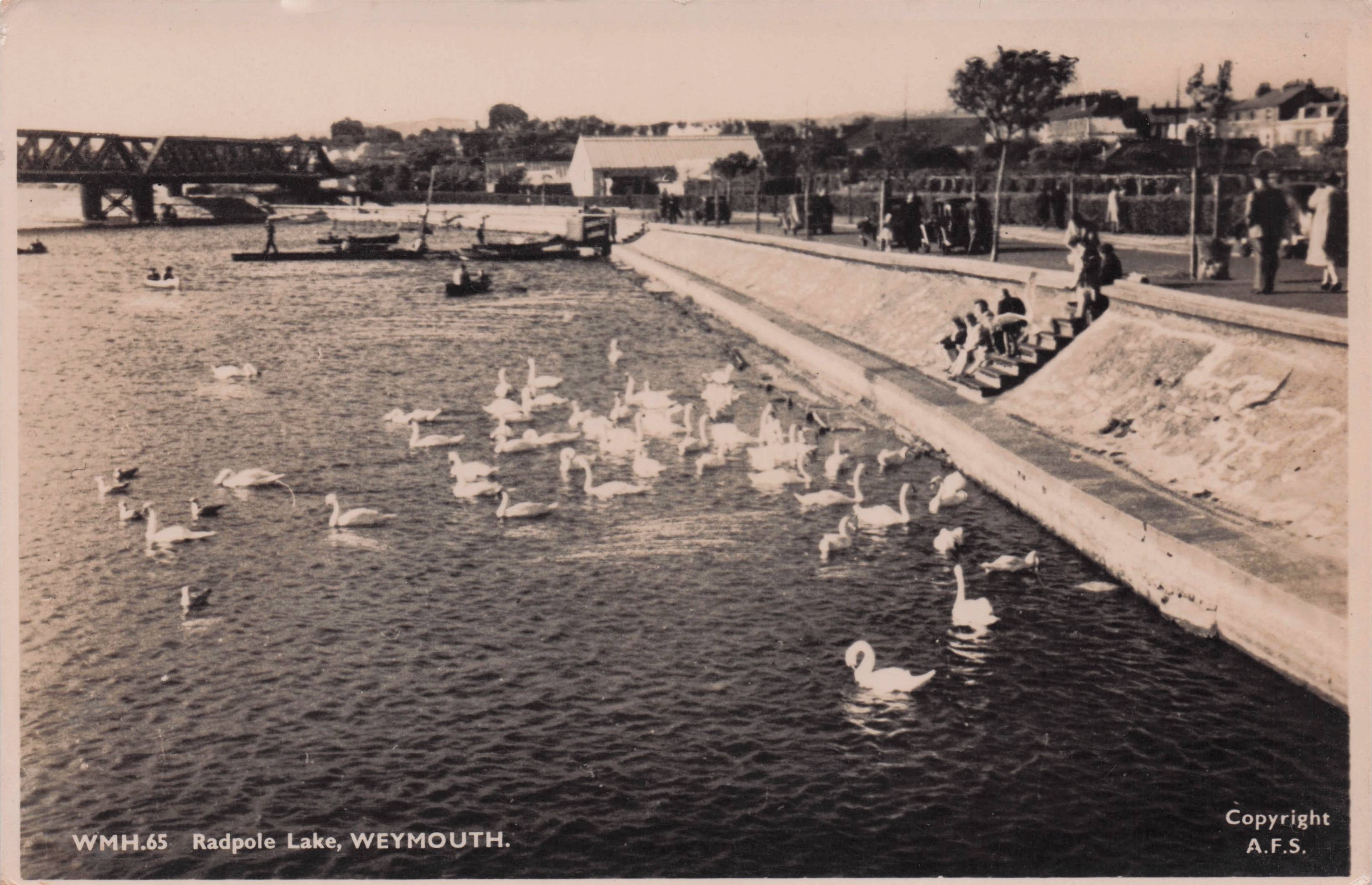 Radpole Lake Weymouth Children Feeding Birds Dorset Old Real Photo Postcard