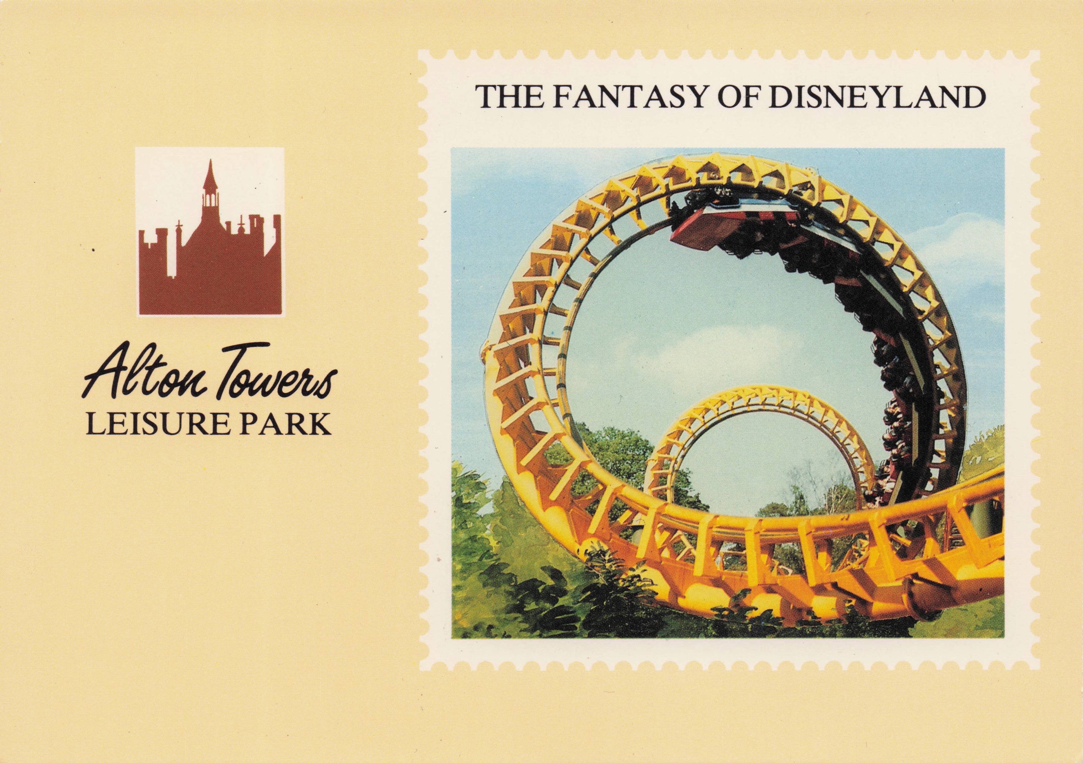 Alton Towers Fantasy Of Disneyland Roller Coaster Thrill Ride Rare Postcard