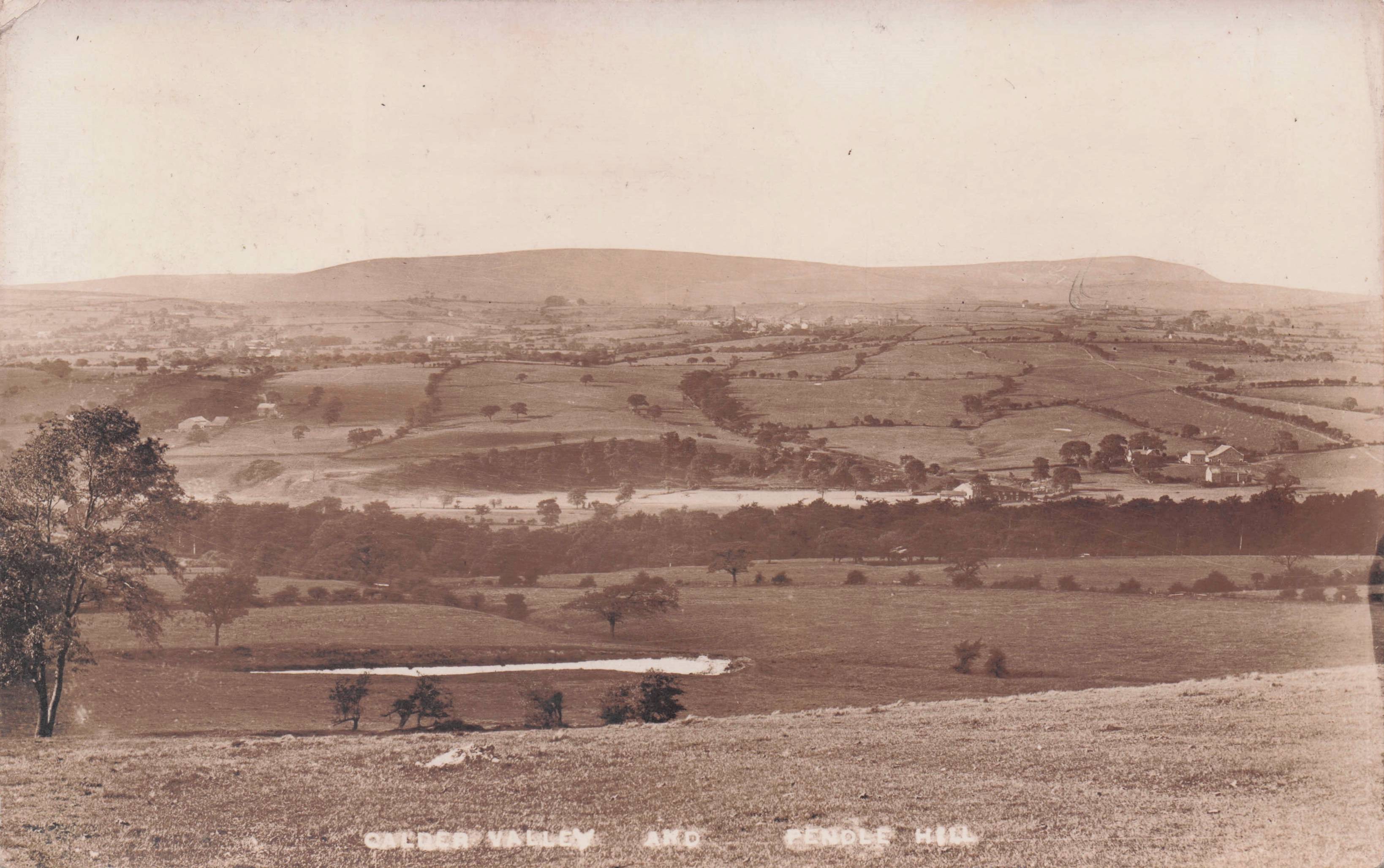 Pendle Hill Calder Valley Antique Lancashire Aerial WW1 Postcard