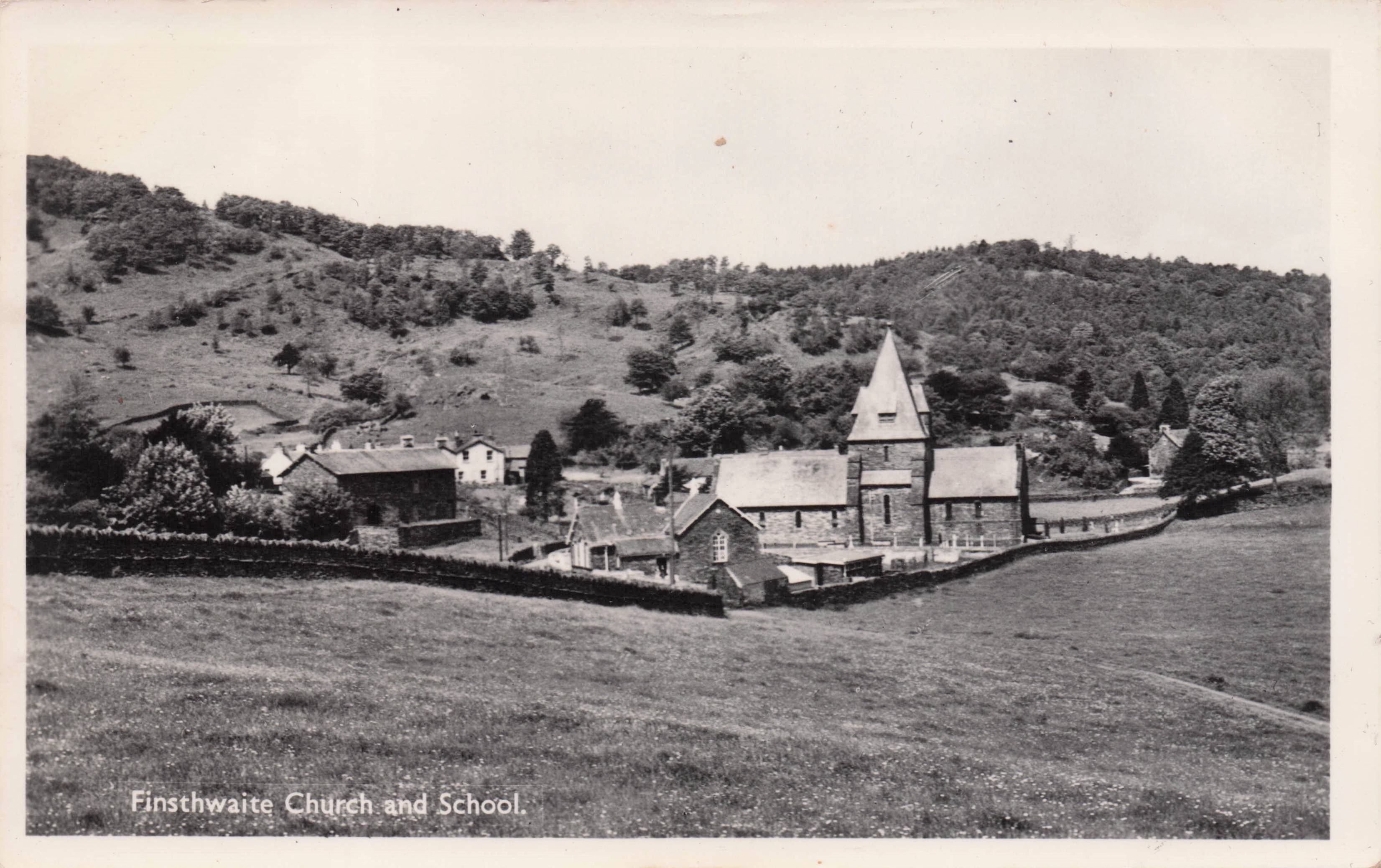 Finswaite Church & School Cumbria Aerial Antique Real Photo Postcard
