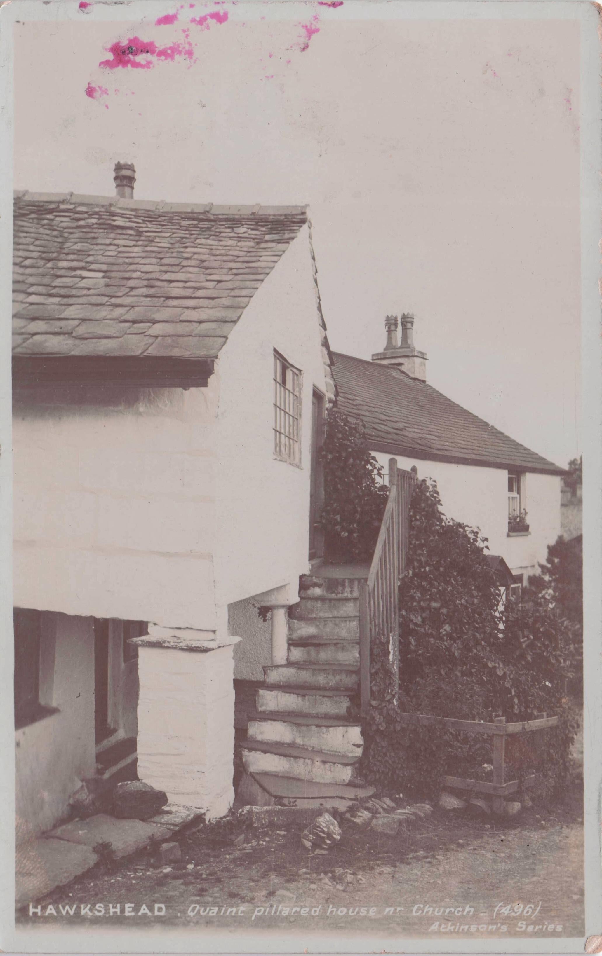 Hawkshead Quaint Pillared House At Church Kent Old Valentines RPC Postcard