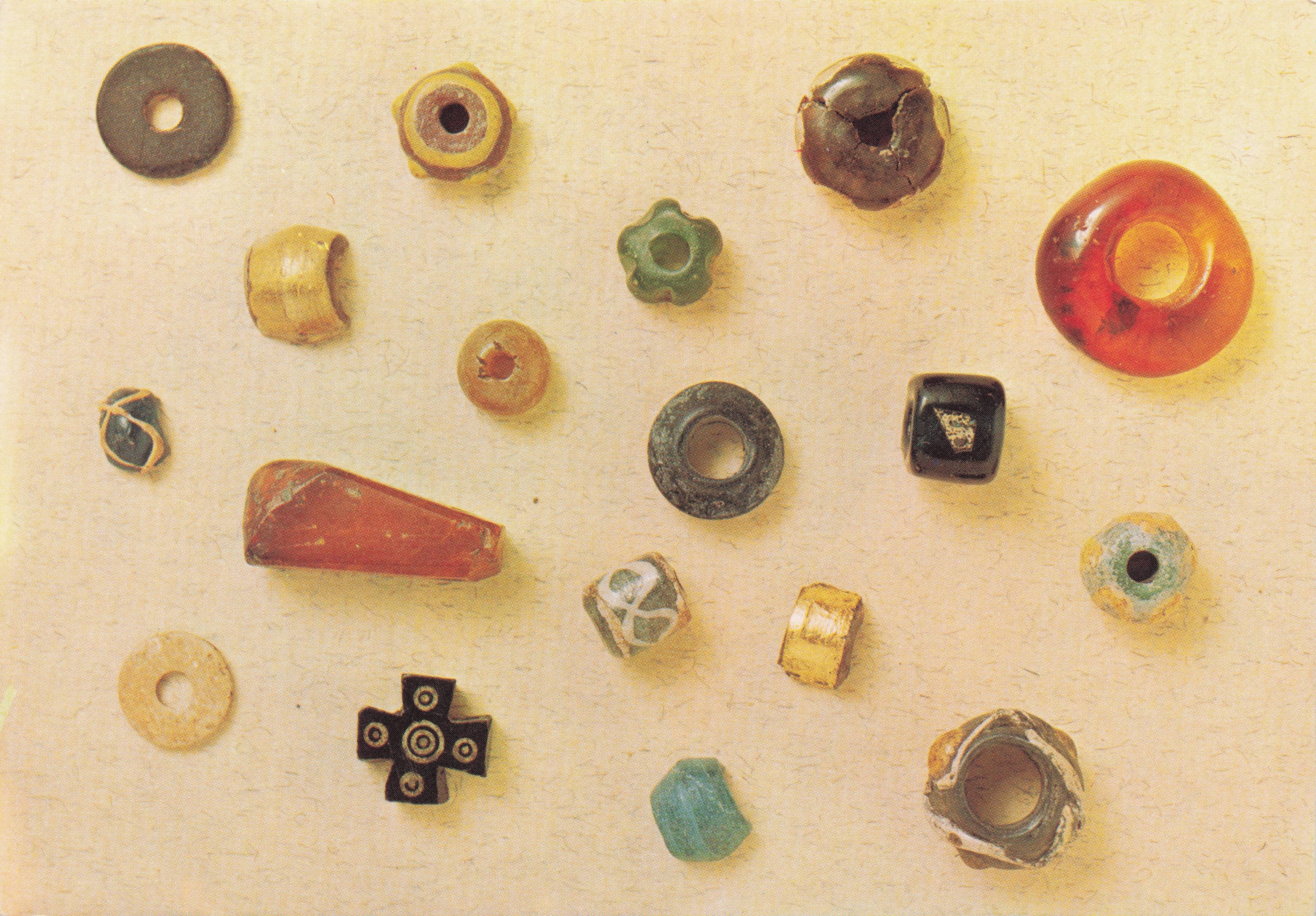 Anglian Viking Antique Glass Amber Jet Bone & Shale Beads Postcard