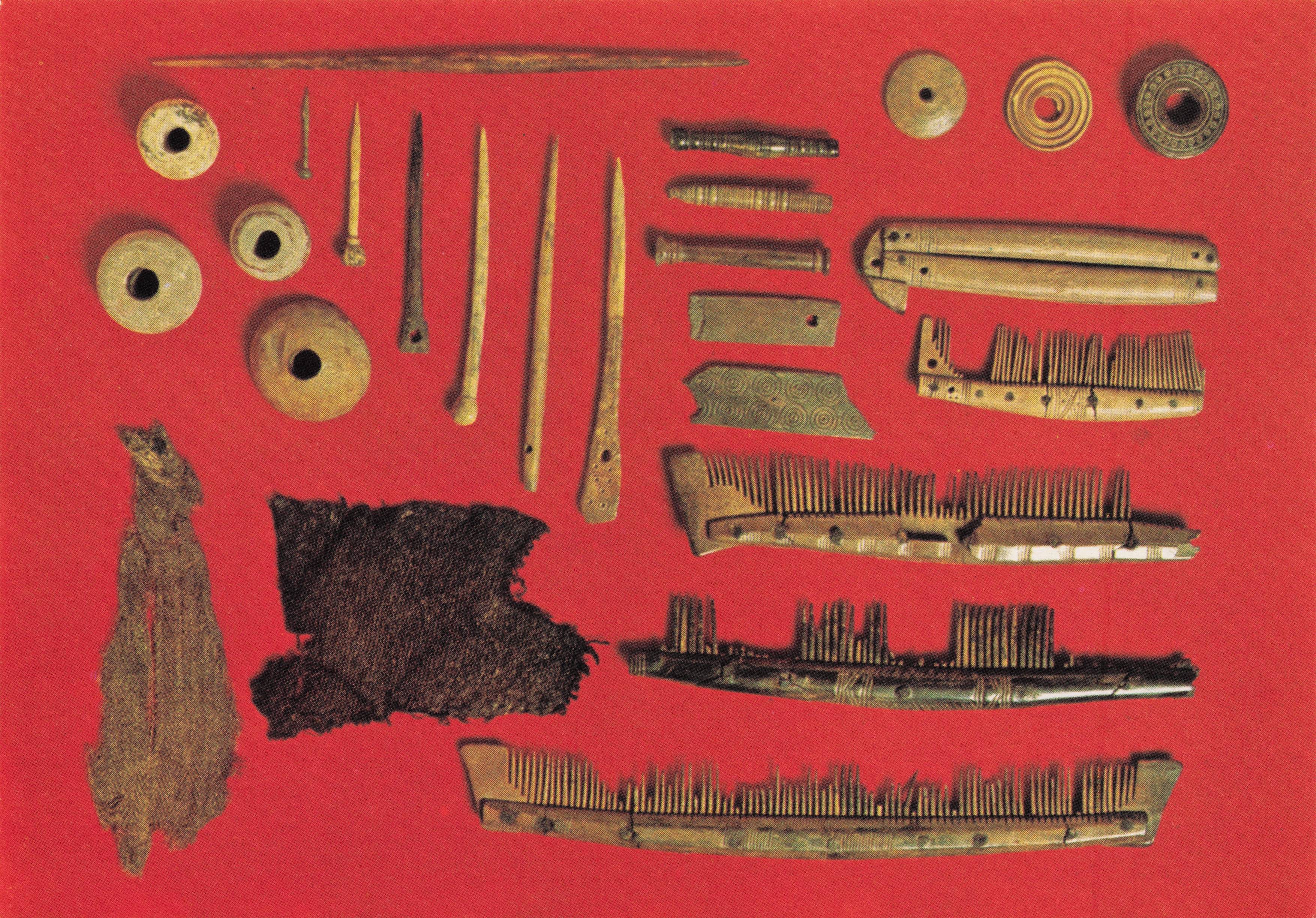 Viking Antique Bone Antler Combs Pins Textile Making Equipment Clothing Postcard