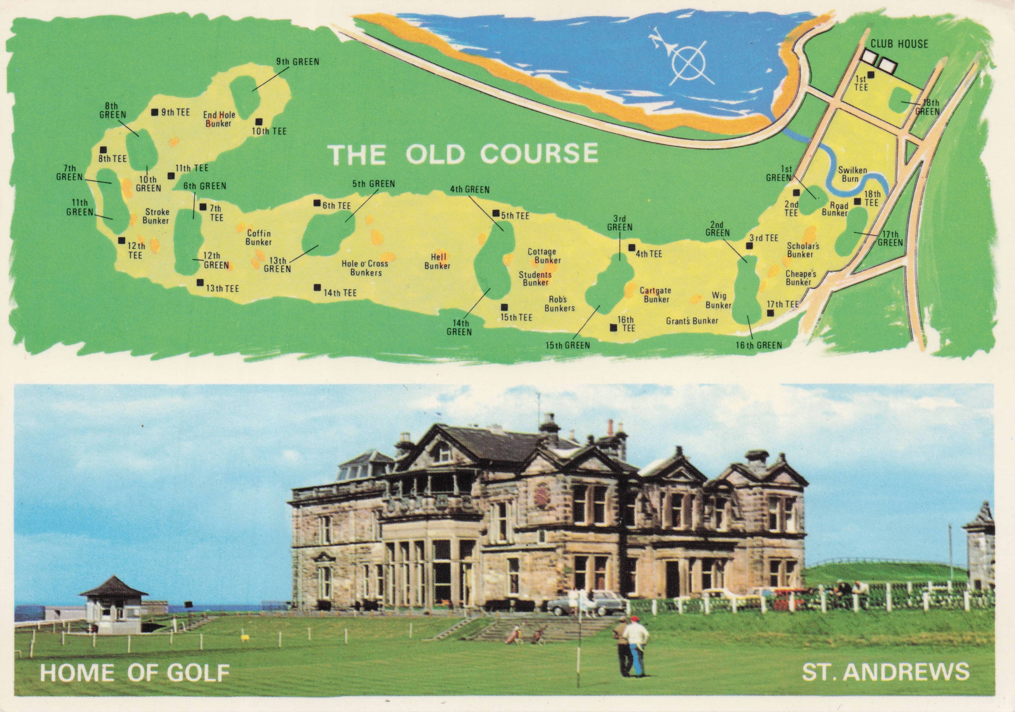 Map Of St Andrews Scottish Major Golf Course Rare Postcard