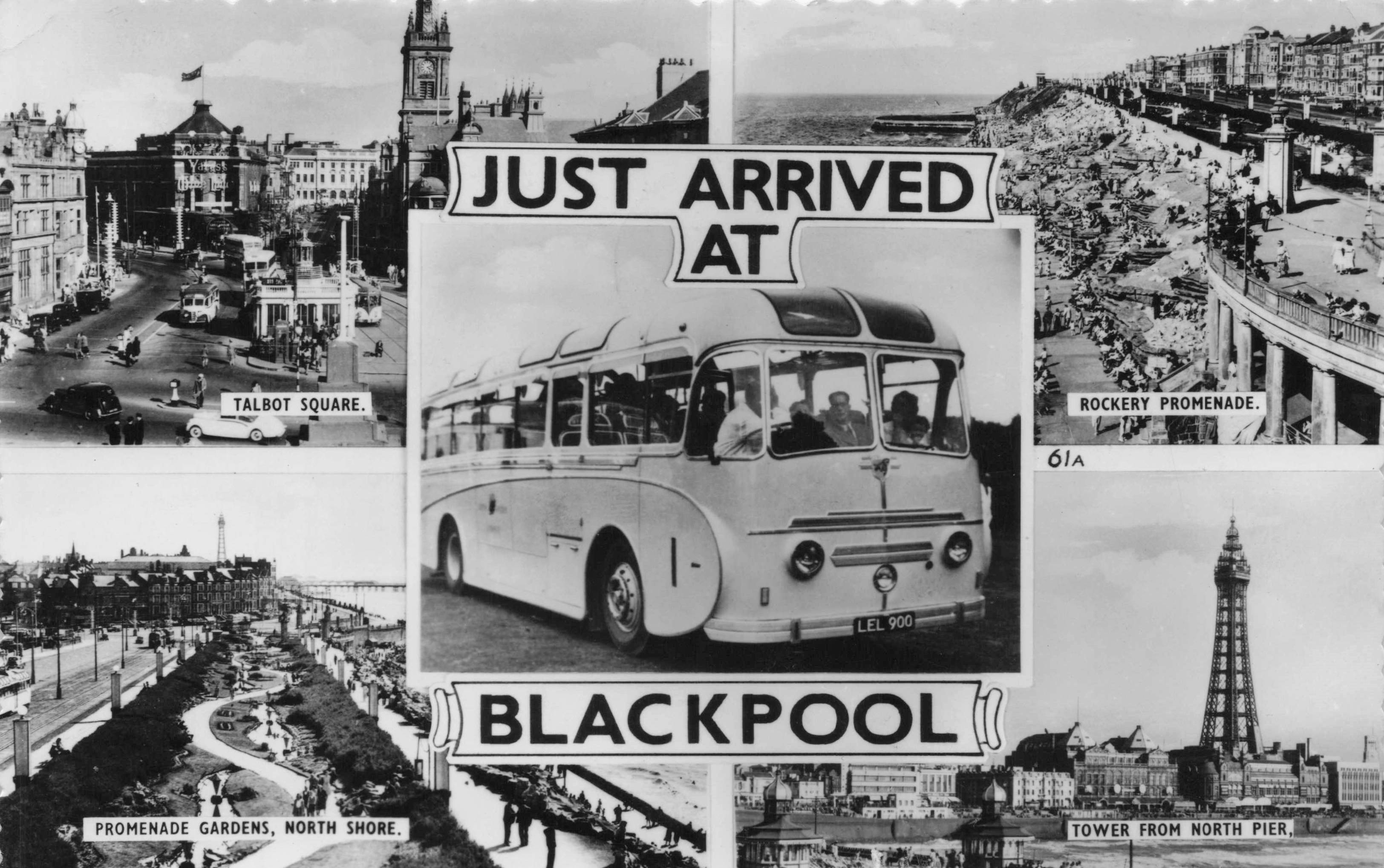 Blackpool Old Coach Party Tour Just Arrived At Greetings Lancashire RPC Postcard