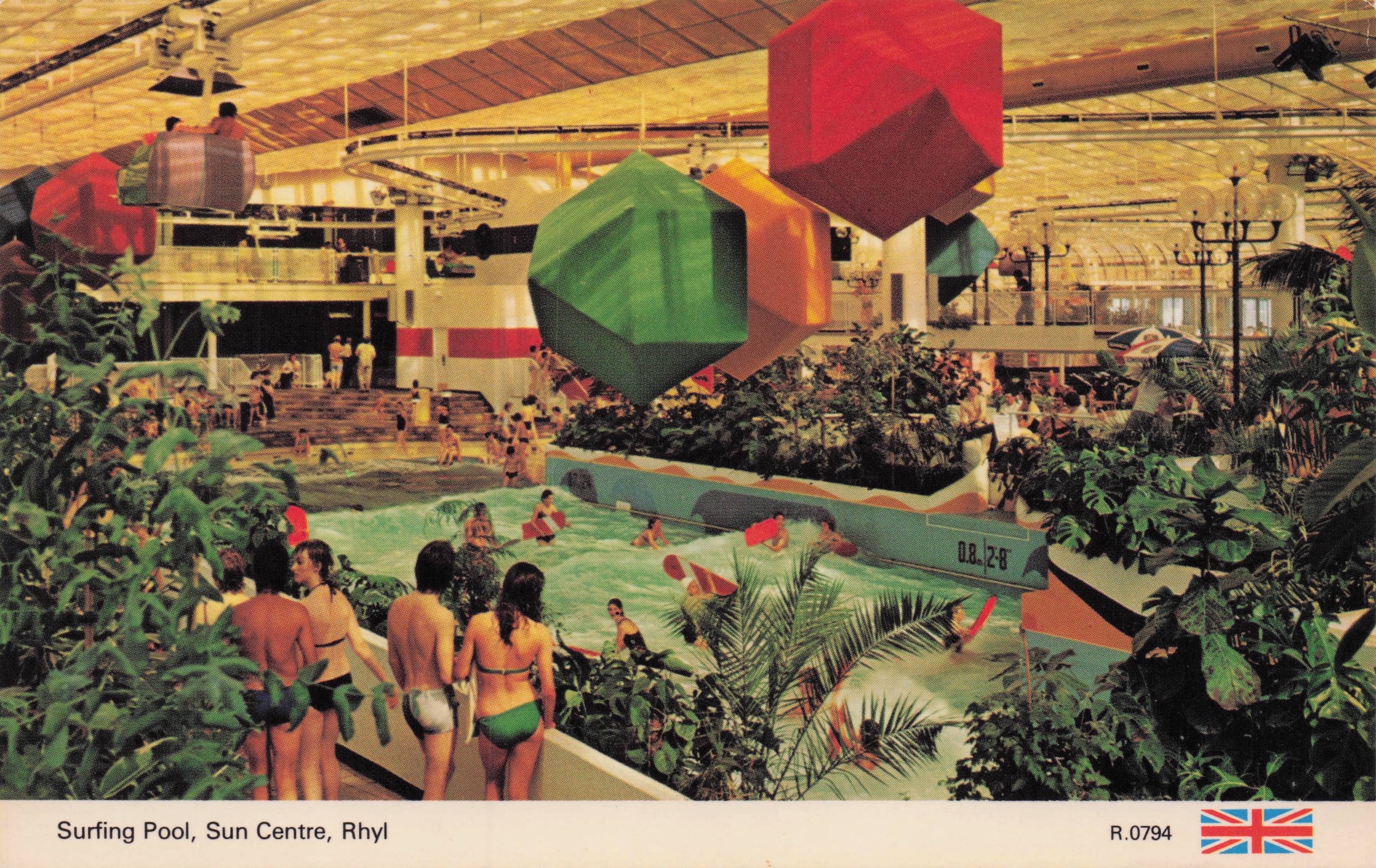 Surfing Swimming Pool Sun Centre Rhyl Vintage Denbighshire Wales Postcard