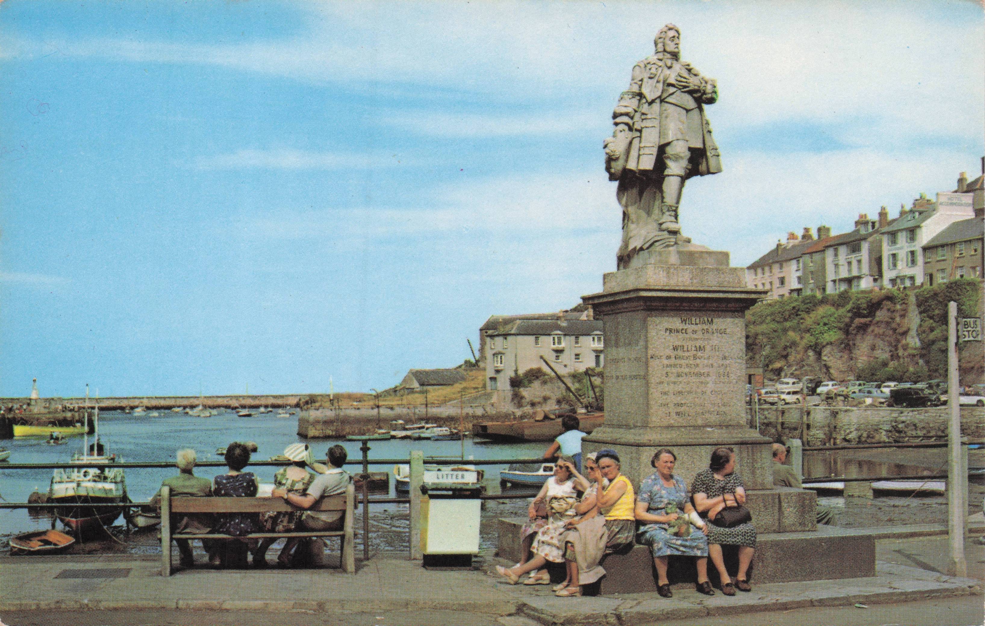 William III Military Memorial Brixham 1970s OAPs & Litter Bin Devon Postcard