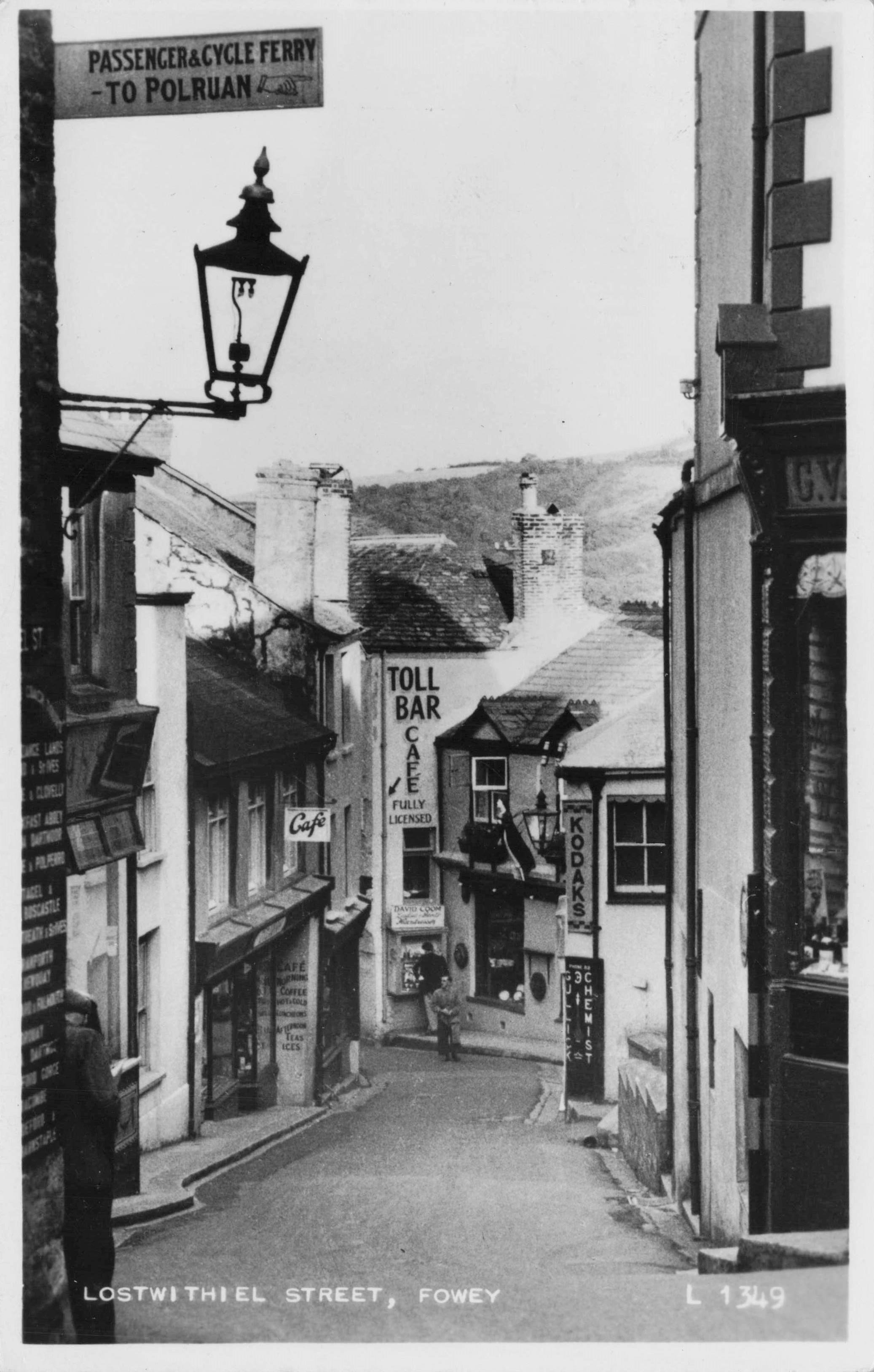 Lostwithiel Street Fowey Kodak & Cycle Ferry Sign Chemists Cornwall RPC Postcard