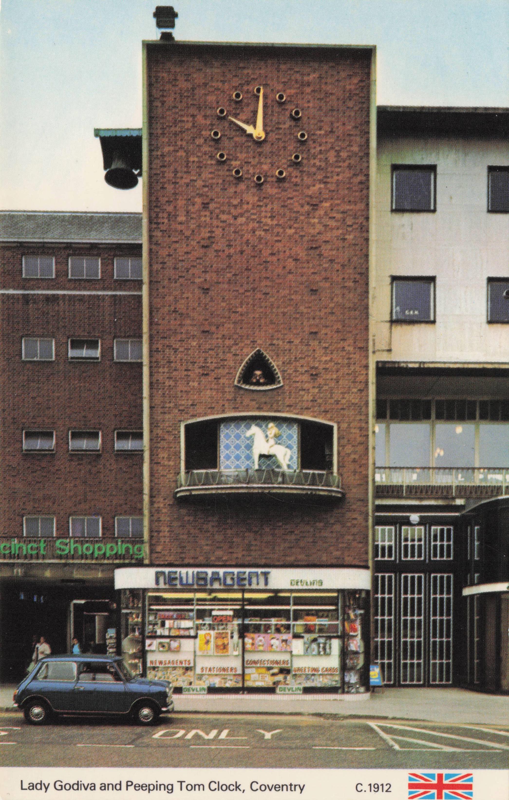 Lady Godiva On Newsagents at Coventry Block Of Flats Warwickshire Postcard