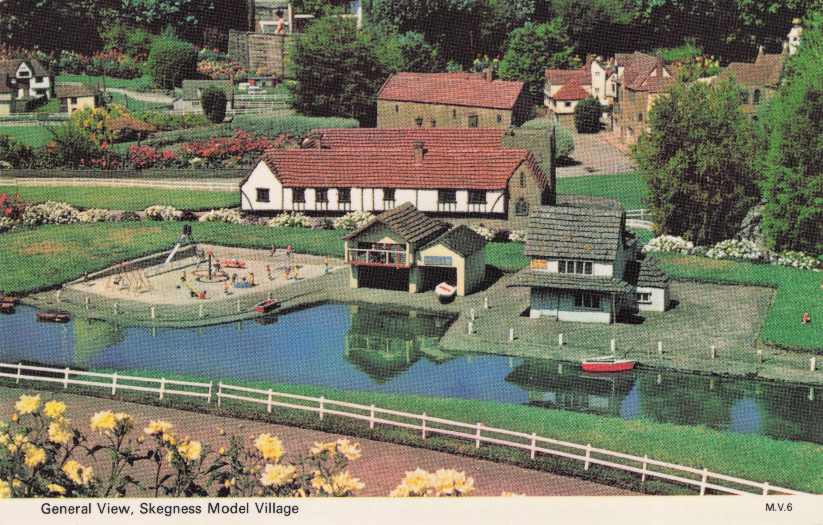 River Lake & Miniature Boats Skegness Model Village Lincs Postcard
