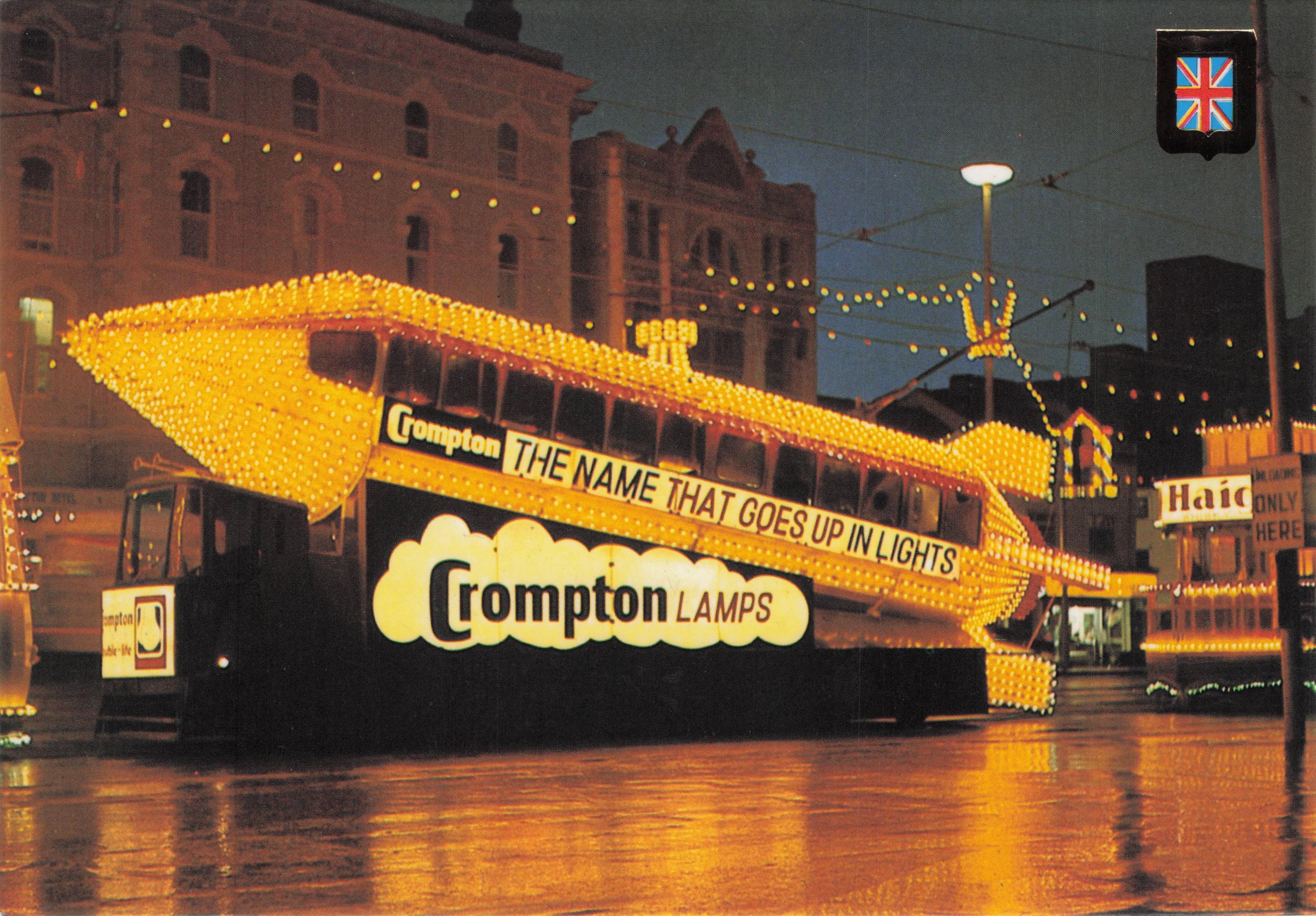 Crompton Blackpool Lamps Thrill Tram Fairground Style River Ride Postcard