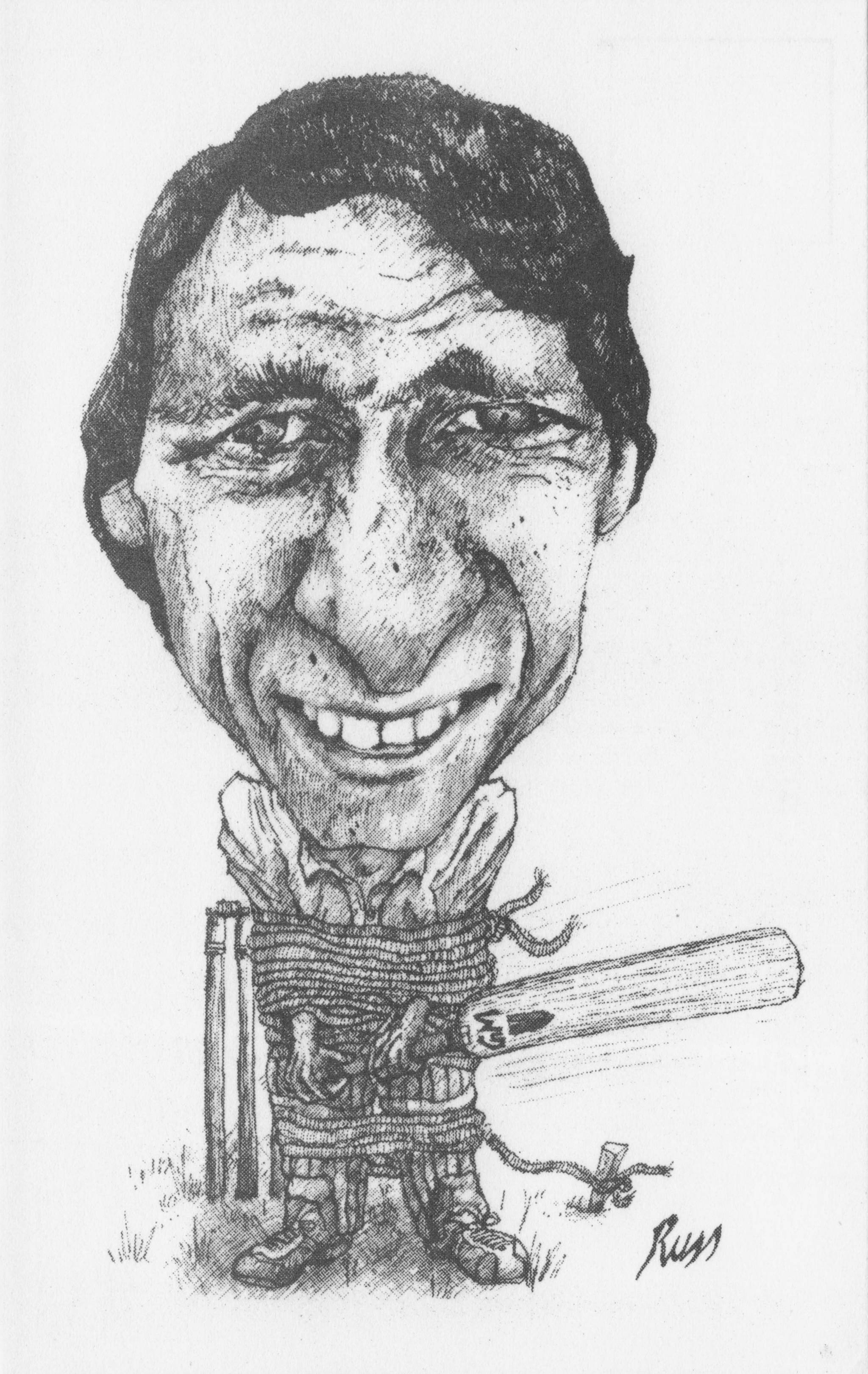Derek Randall Nottingham Cricket English International Comic Art Limited Postcard