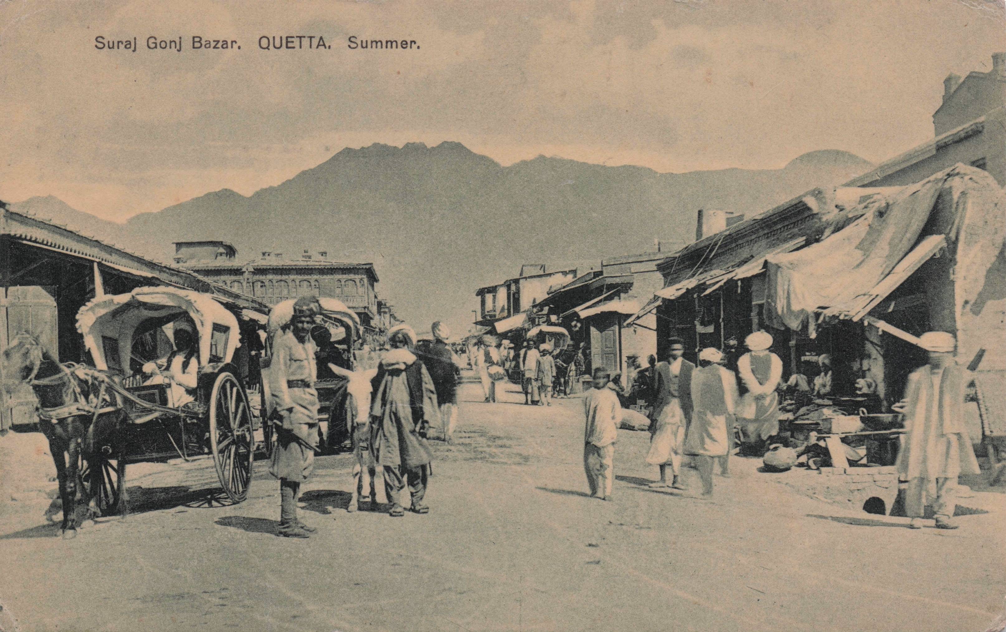 Suraj Gonz Bazar Quetta India Pakistan Market Traders Antique Postcard