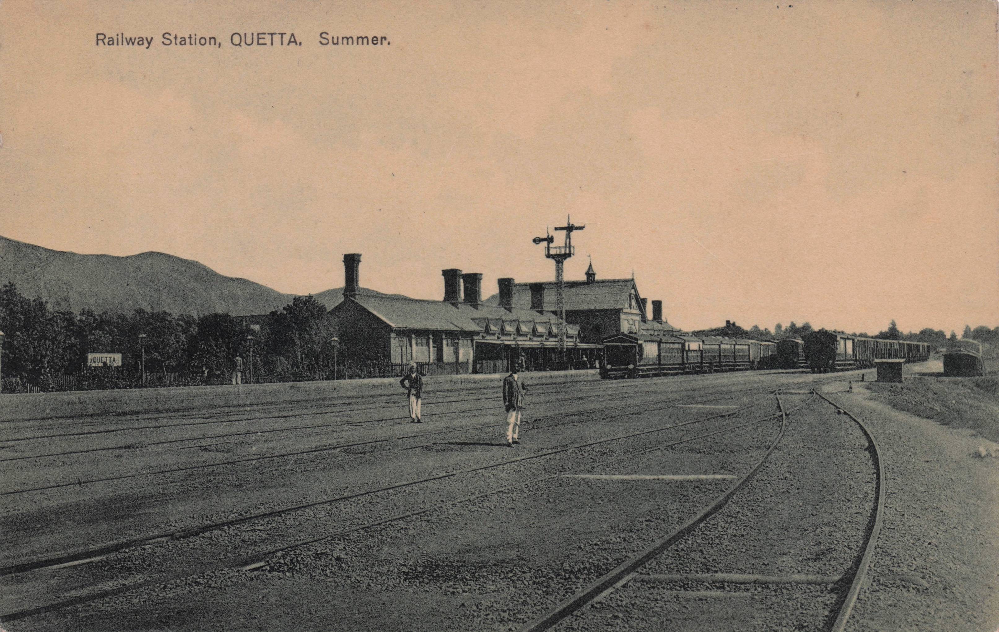 Men On Track Quetta Railway Train Station Pakistan India Rare Antique Postcard