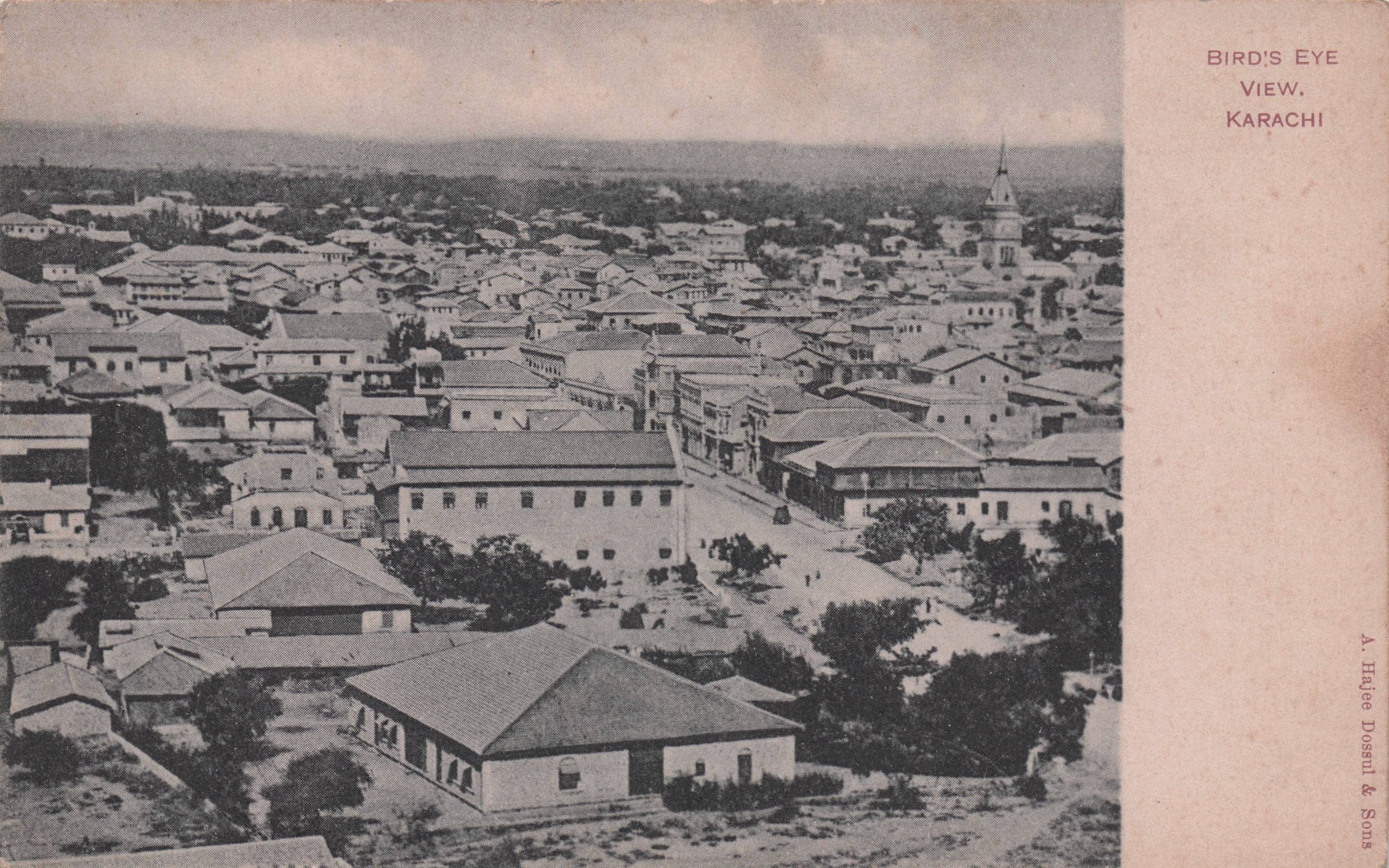 Birds Eye View Karachi Pakistan India Antique Aerial Postcard