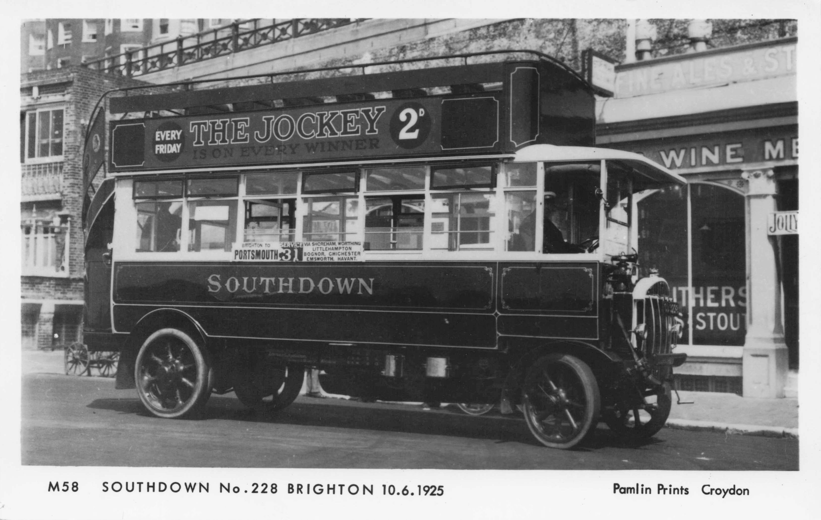 Southdown No 228 Brighton Sussex 1925 Old Bus Tram Photo Postcard