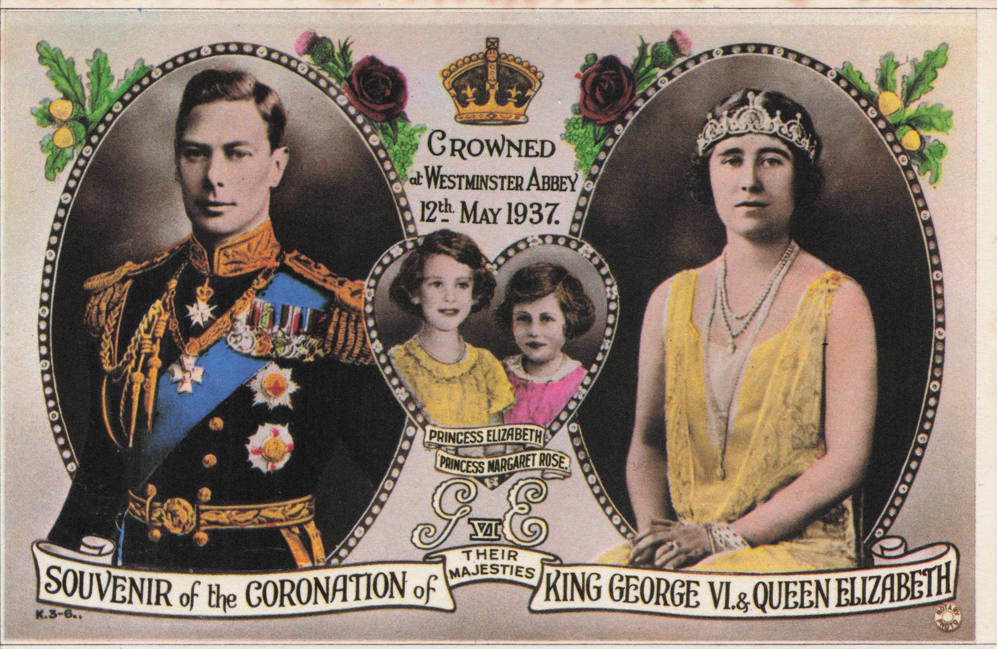 Crowned Souvenir Of 1937 Coronation Queen Elizabeth Antique Rotary RPC Postcard