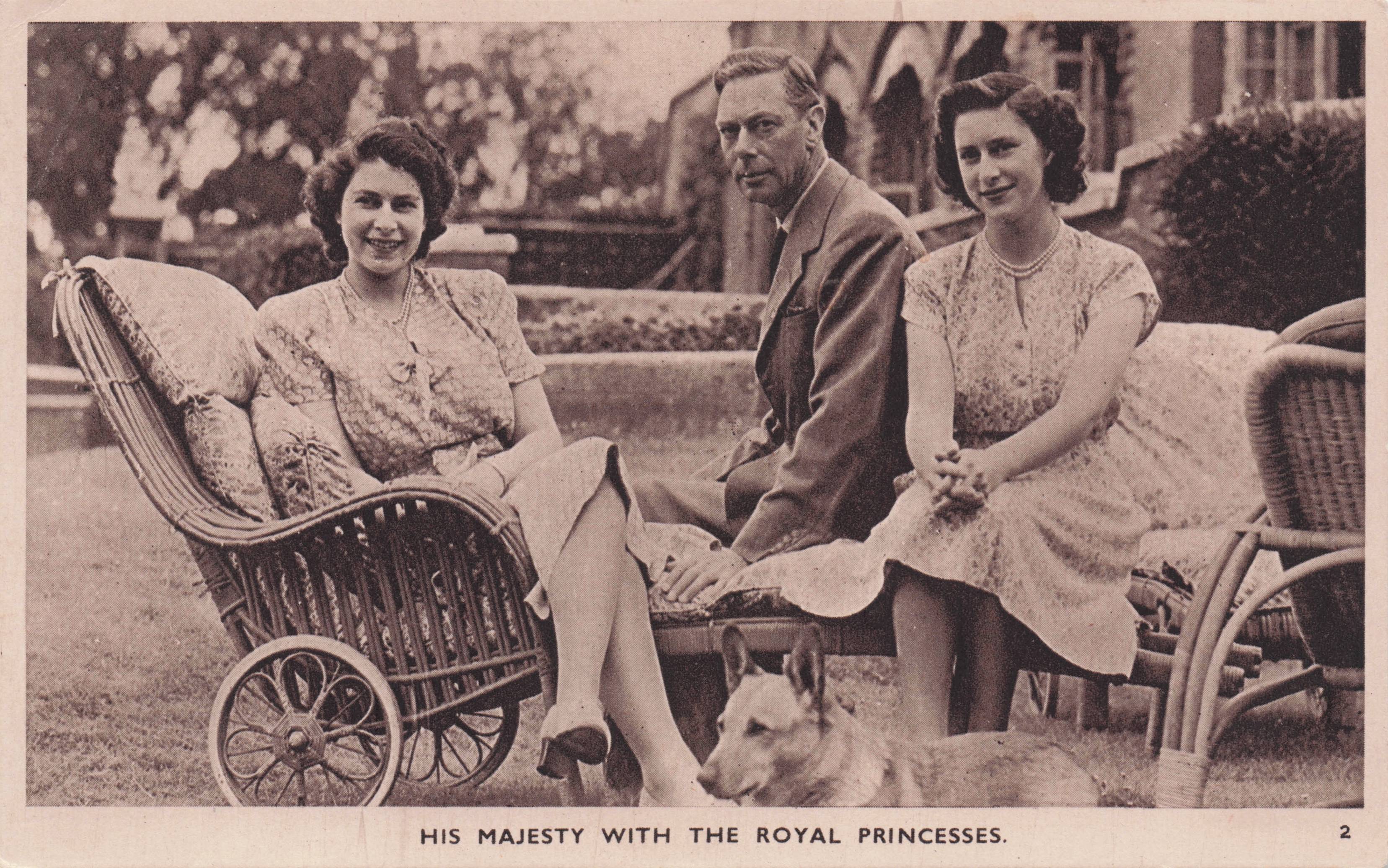 His Majesty With The Royal Princesses 1940s Photocrom Queen Elizabeth Postcard