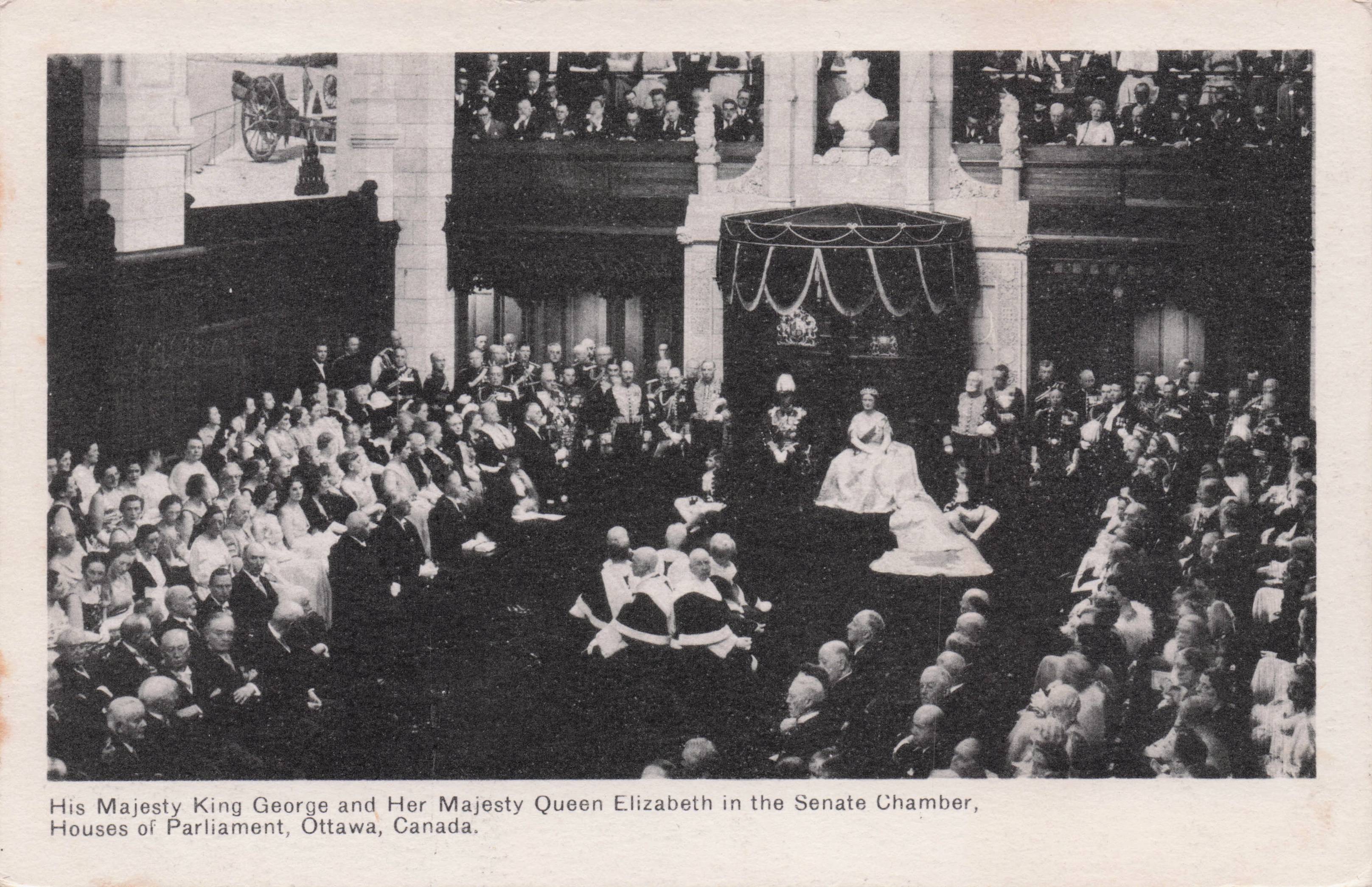King George VI & Queen Elizabeth In Senate Chamber Canada Royal Old Postcard