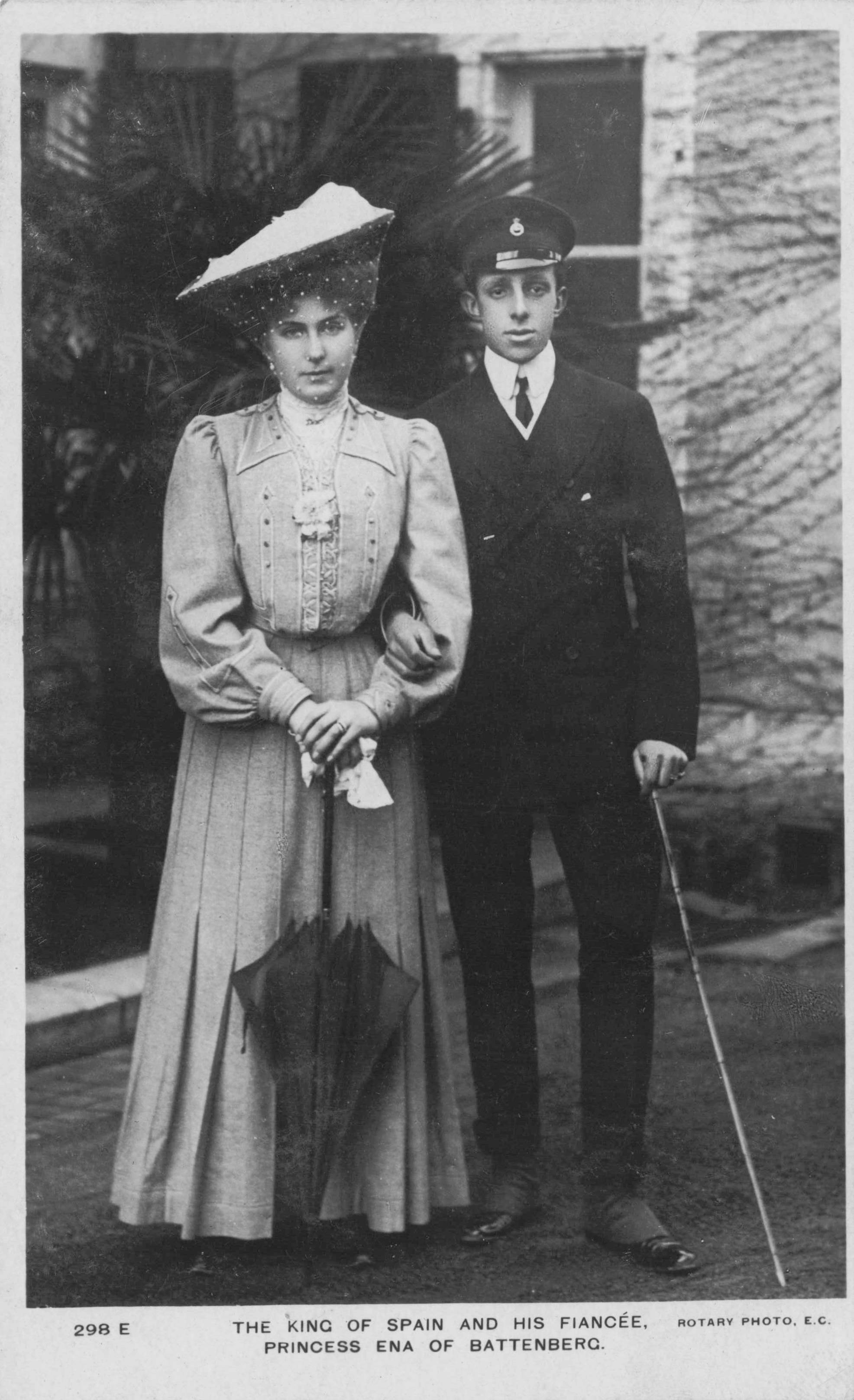 The King Of Spain & His Fiancee Princess Ena Battenburg Royal Old RPC Postcard