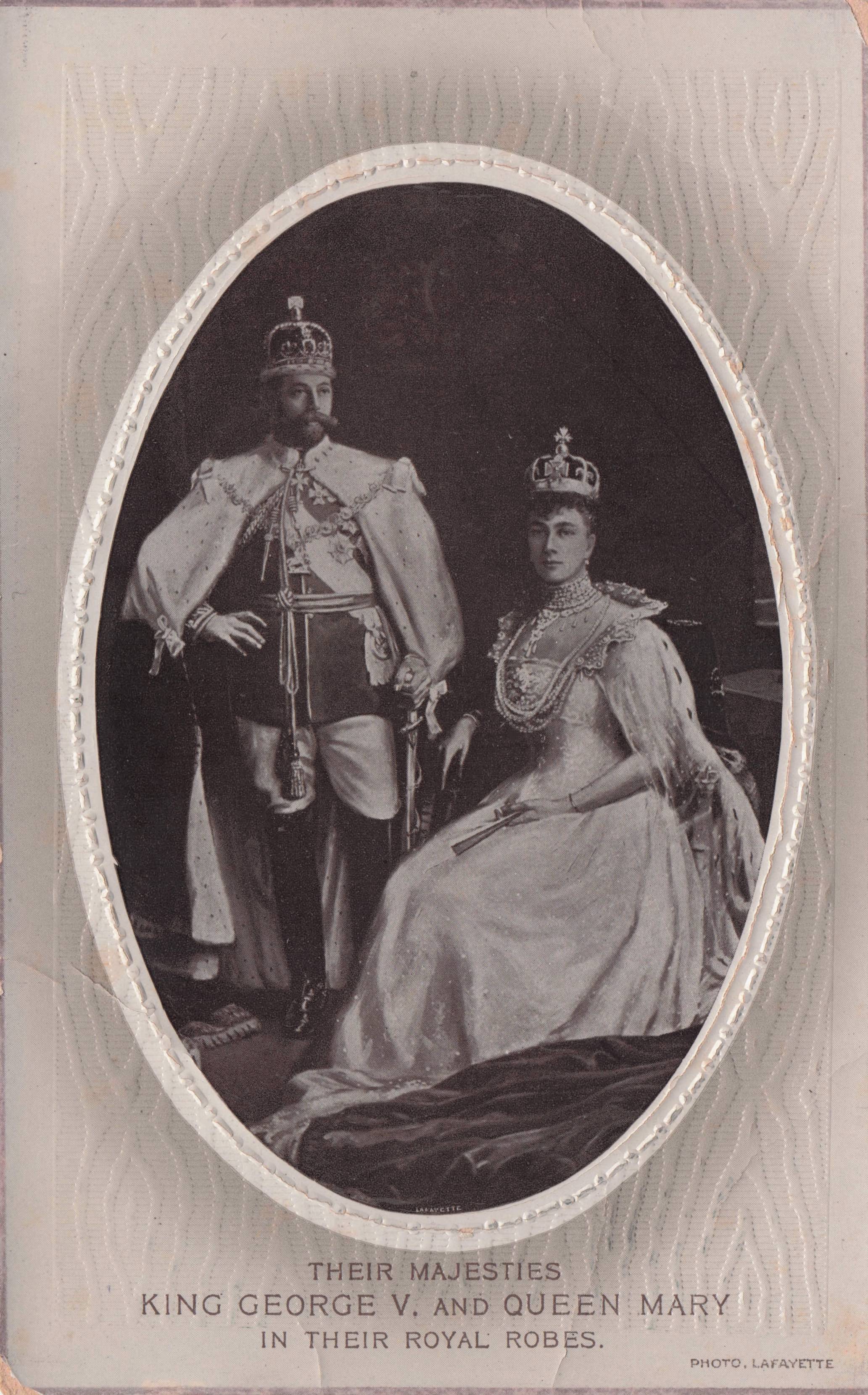Their Majesties King George V and Queen Mary in Robes of State Oval Postcard