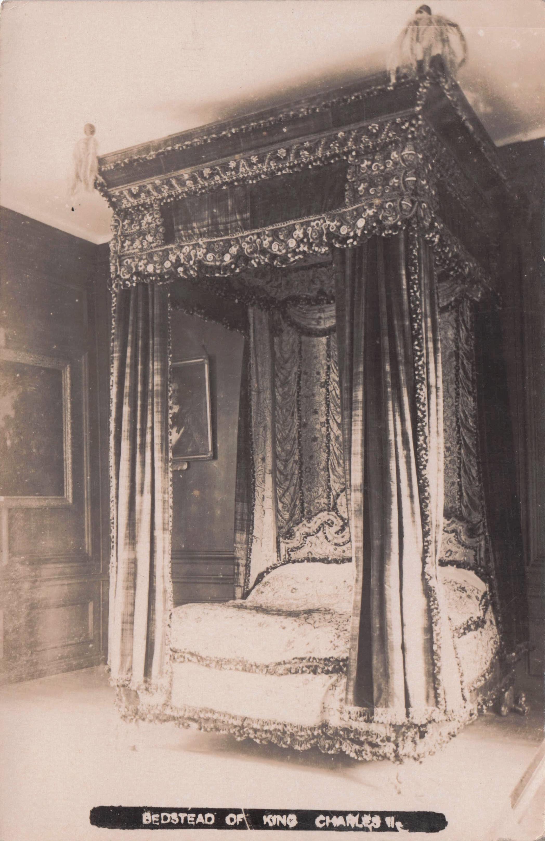 Bedstead of King Charles II Antique Real Photo Postcard