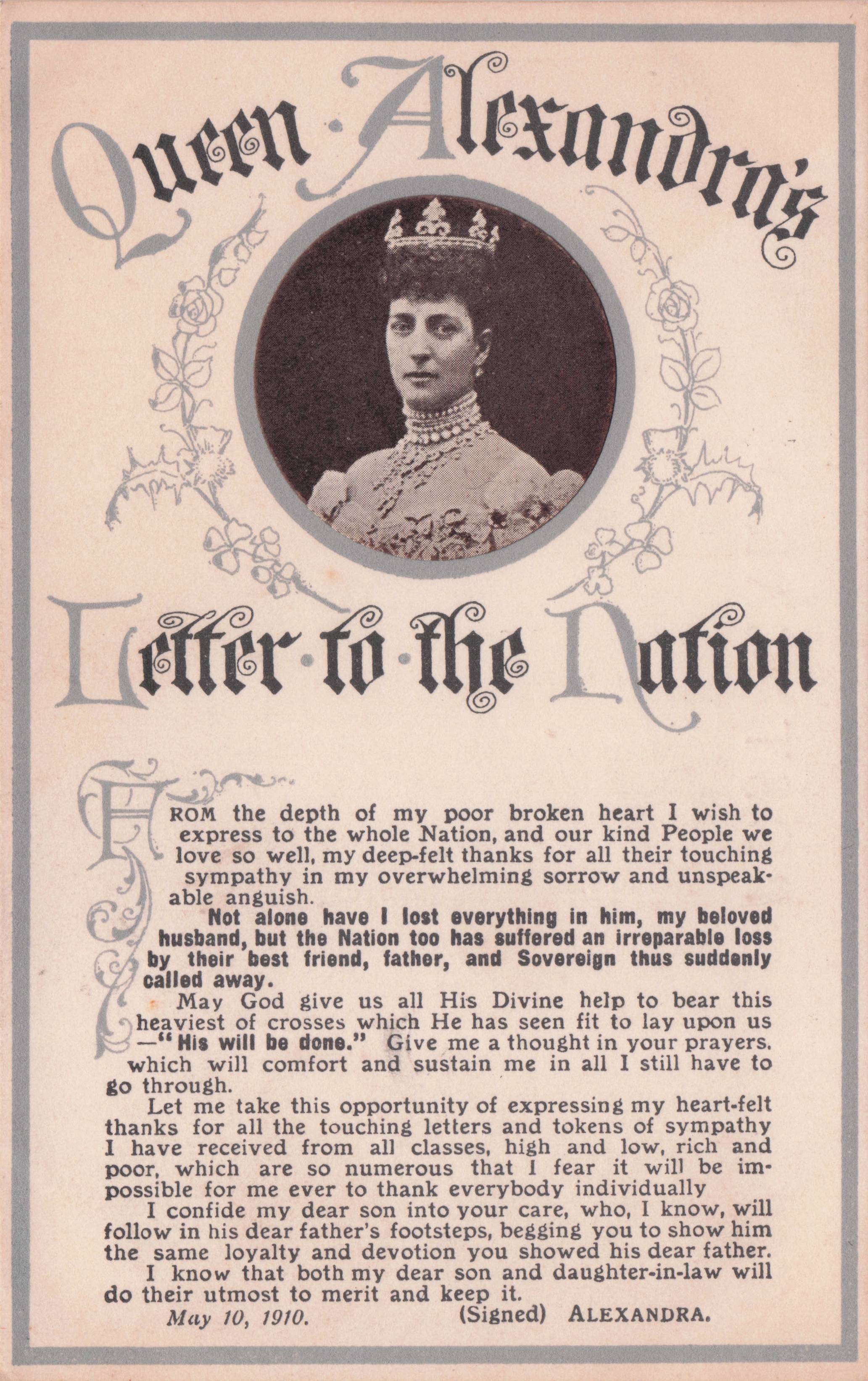 Queen Alexandra's Letter To The Nation Royal Antique Postcard