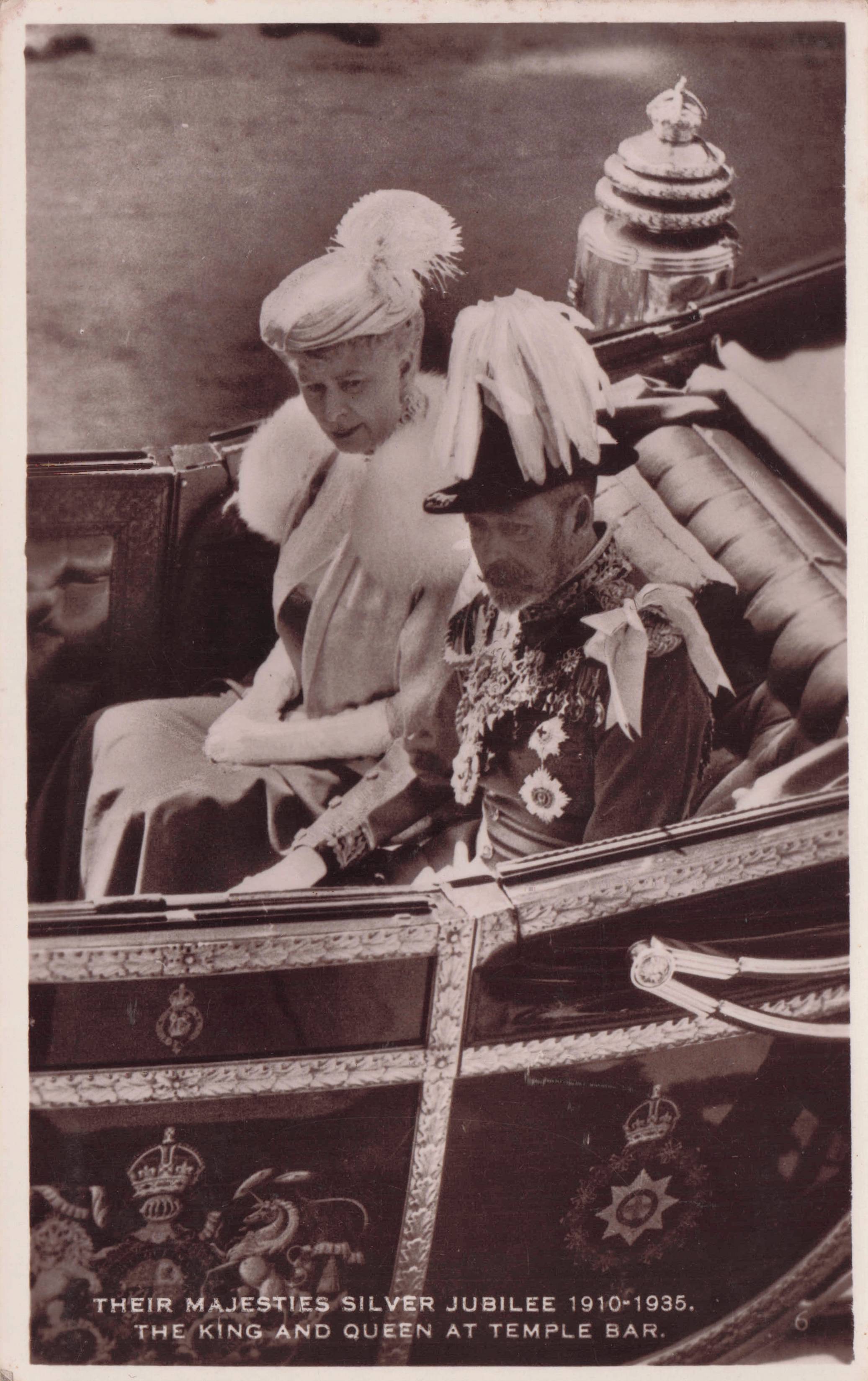 King George VI Queen Mary Silver Jubilee At Temple Bar Postcard