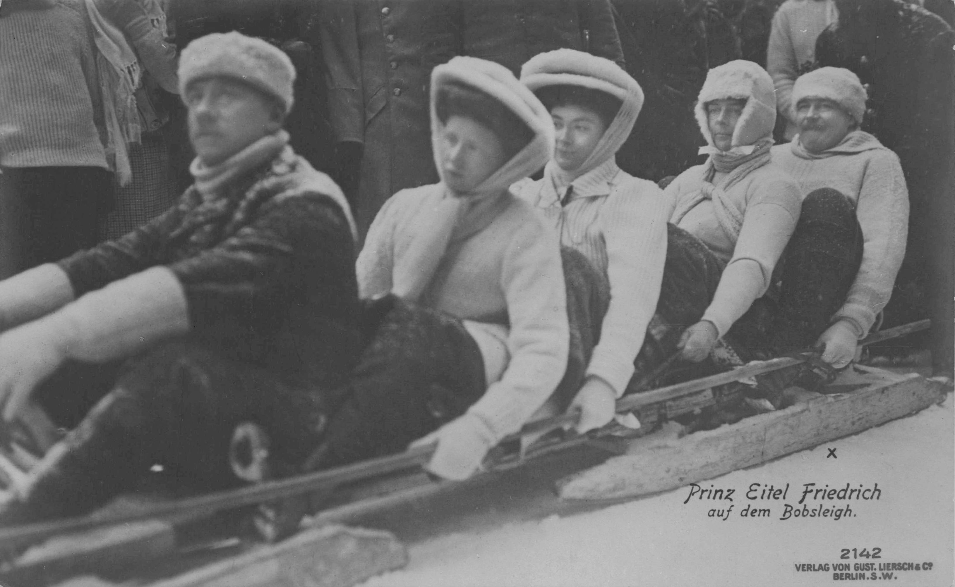 Prince Eitel Frederick of Prussia In Bobsleigh Antique Royal Rare Postcard