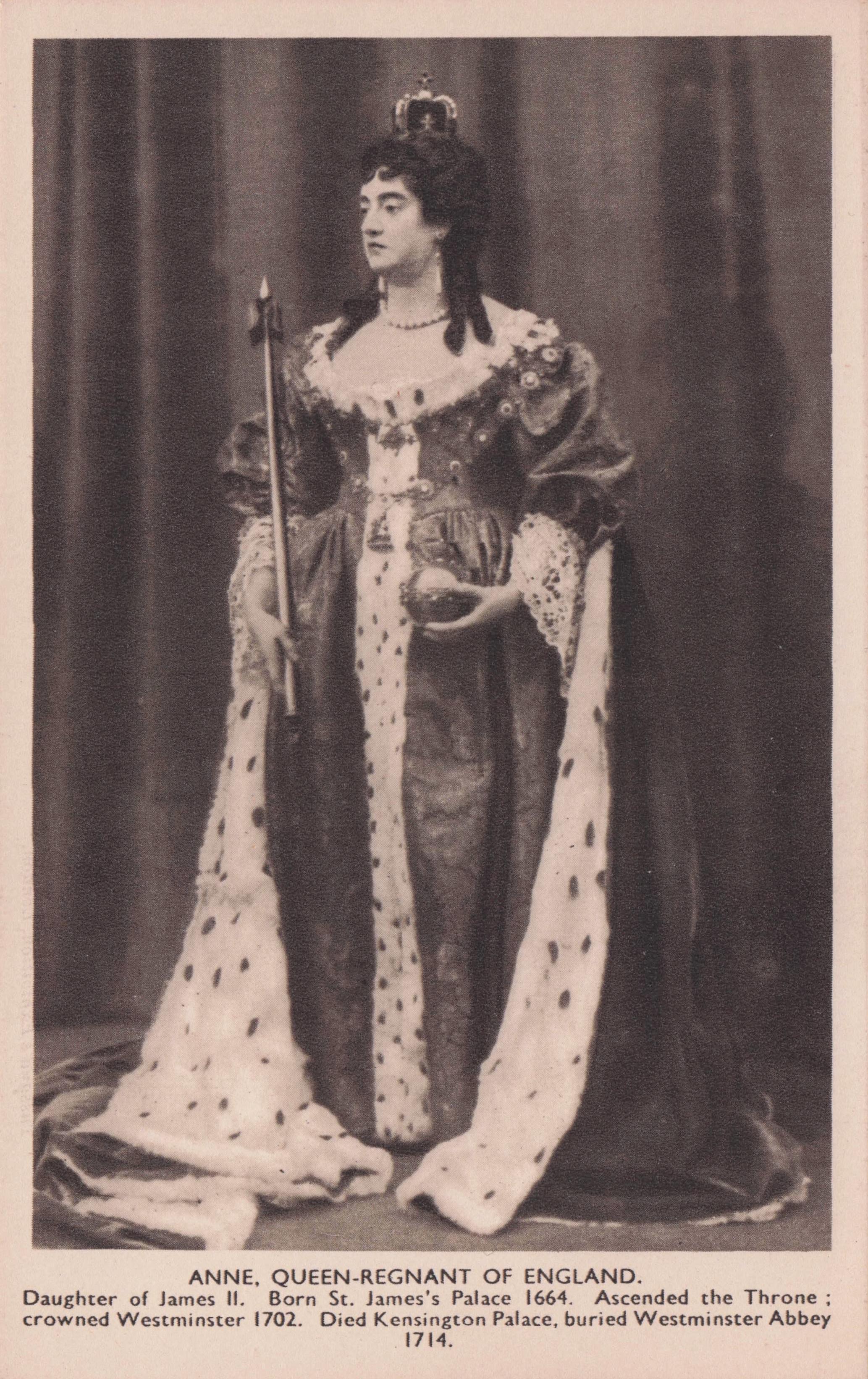 Anne Queen Regnant Of England of King James II Died 1714 Antique Royal Postcard