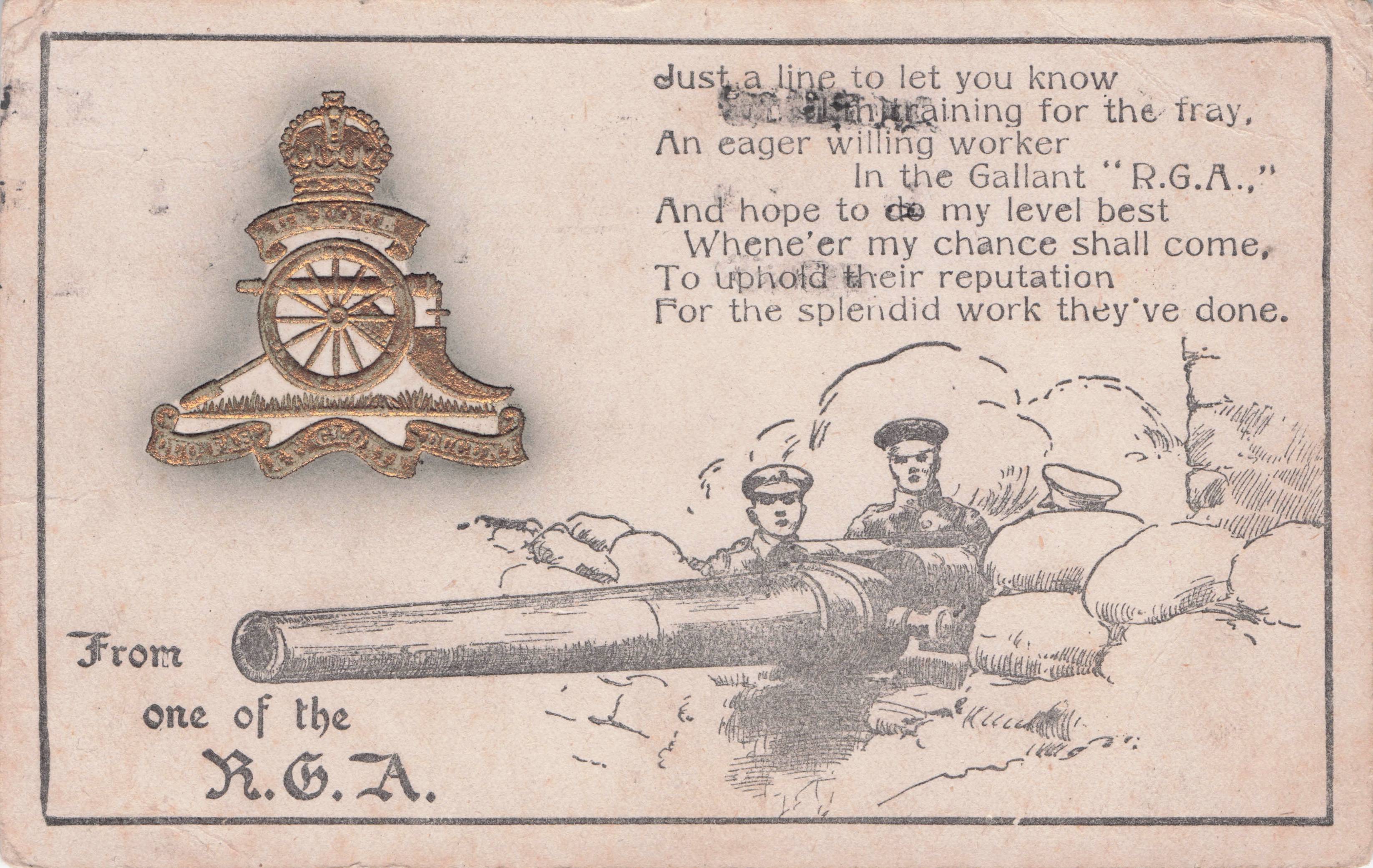 From One Of The RGA Royal Garrison Artillery Military From Soldier Postcard