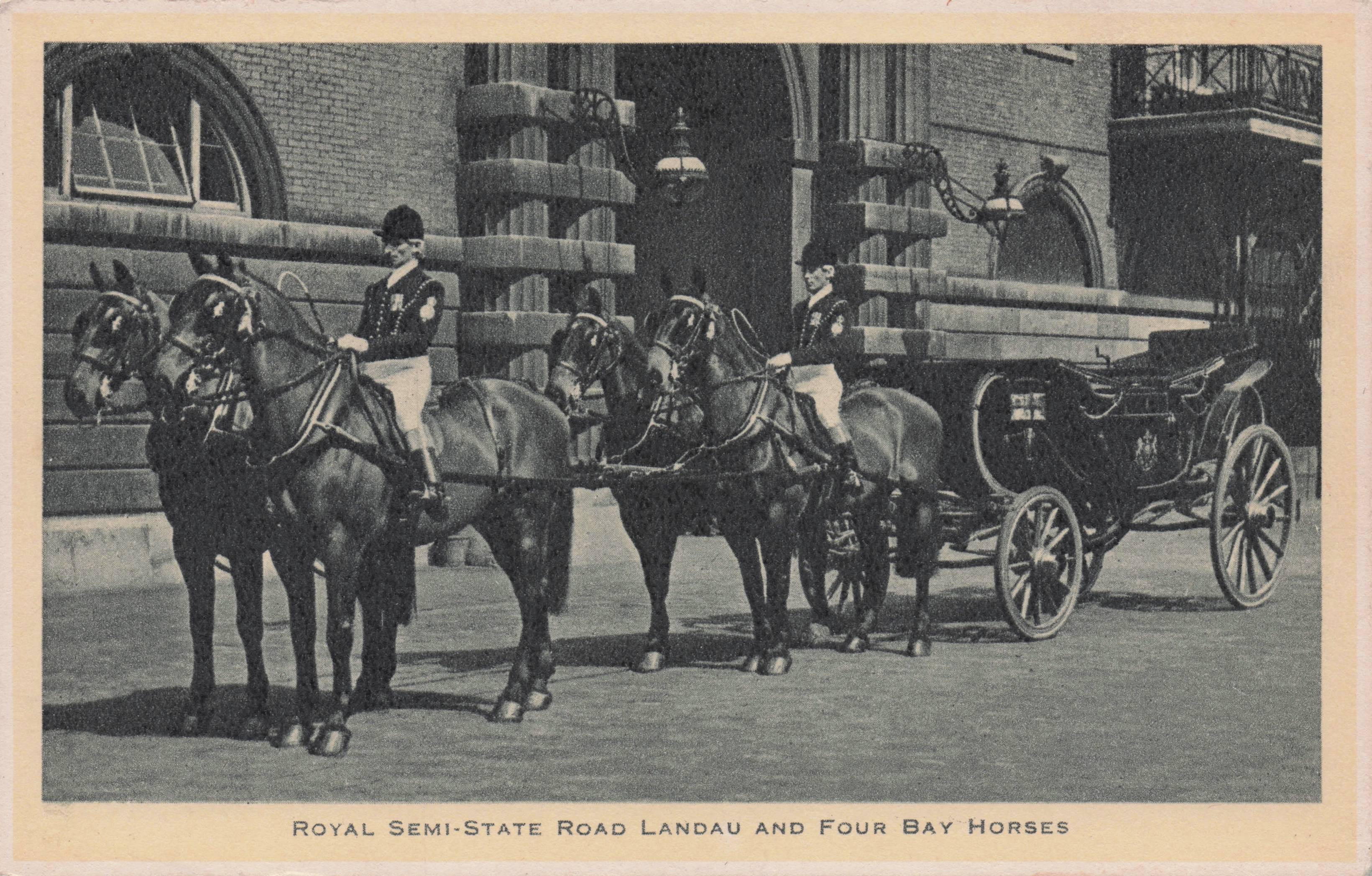 Royal Semi State Road Landau & Four Bay Horses Tucks Transport Old Postcard