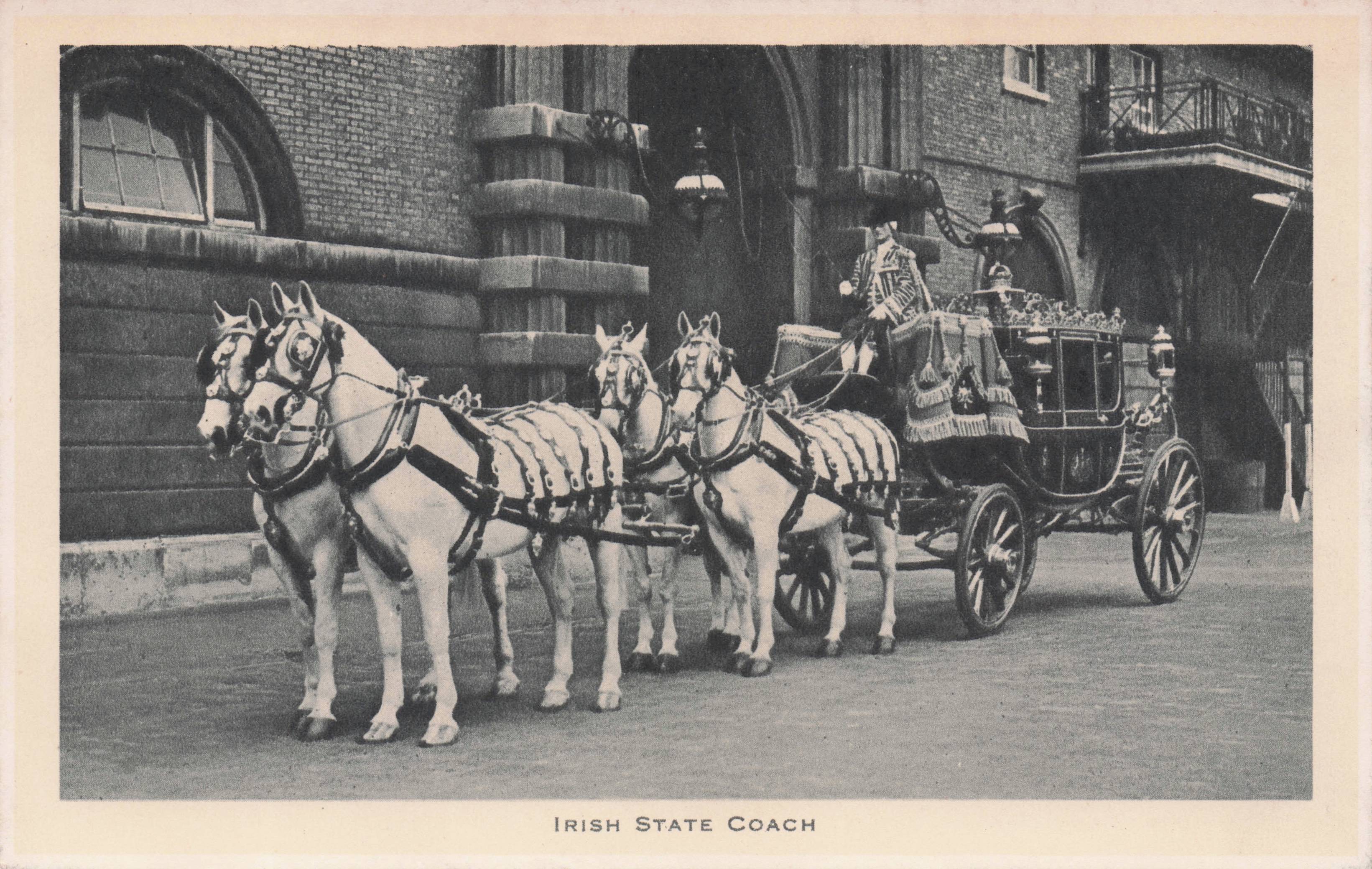 Irish Royal State Coach Kings Carriage Tucks Antique Transport Postcard