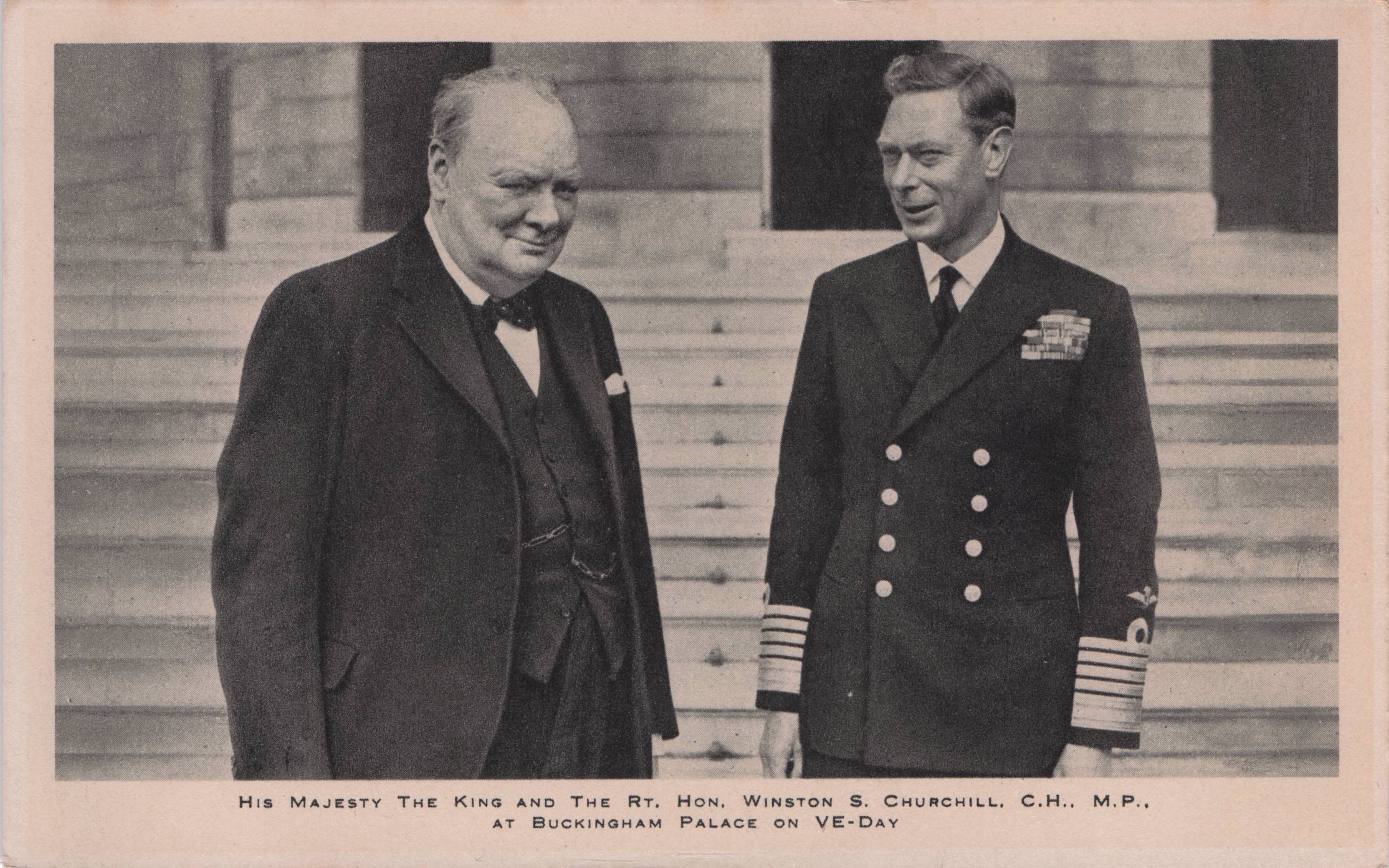 King George VI & Winston Churchill At Buckingham Palace WW2 Tucks Old Postcard