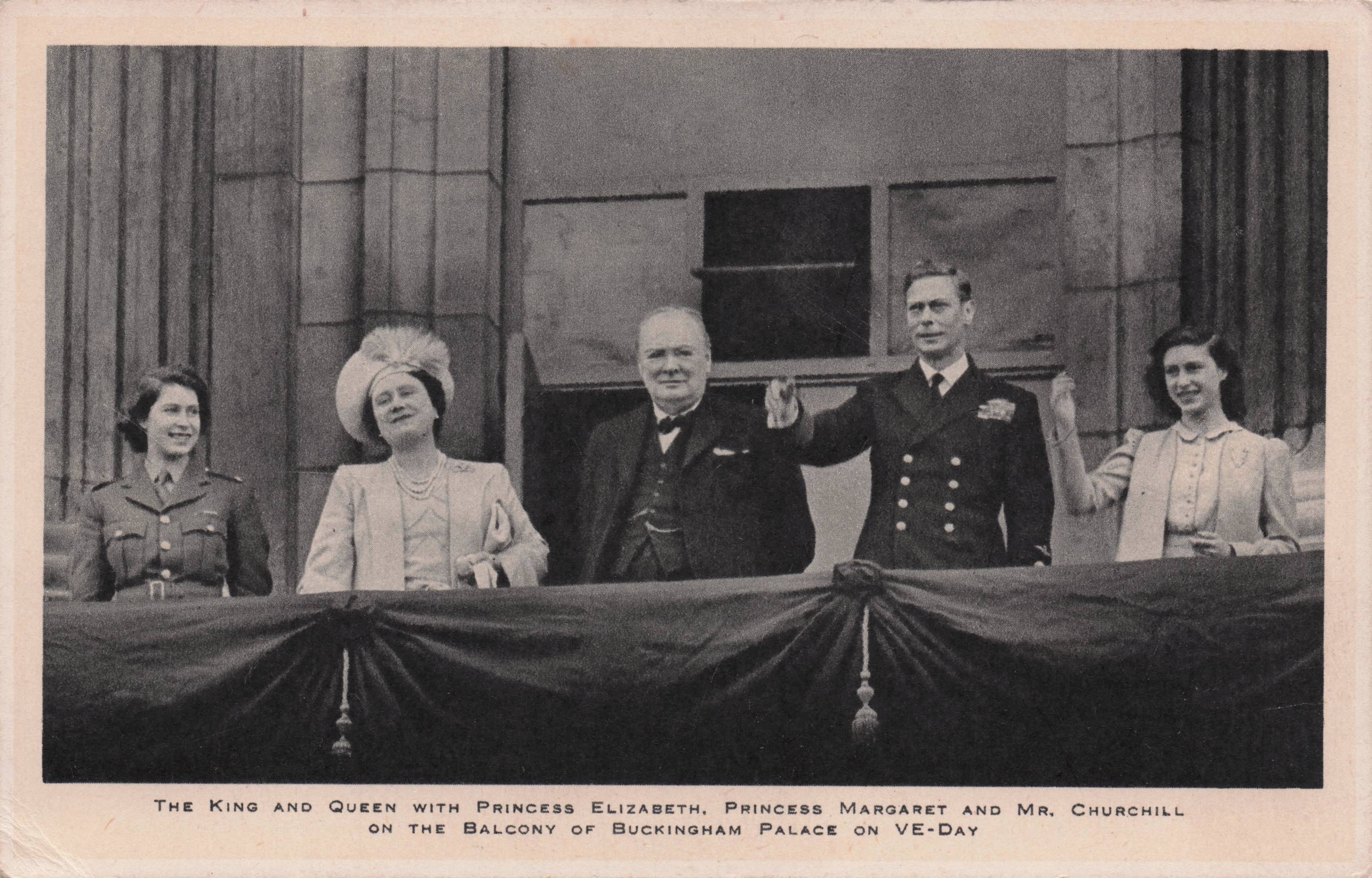 Winston Churchill On Balcony King George VI Royal Family WW2 Tucks Postcard