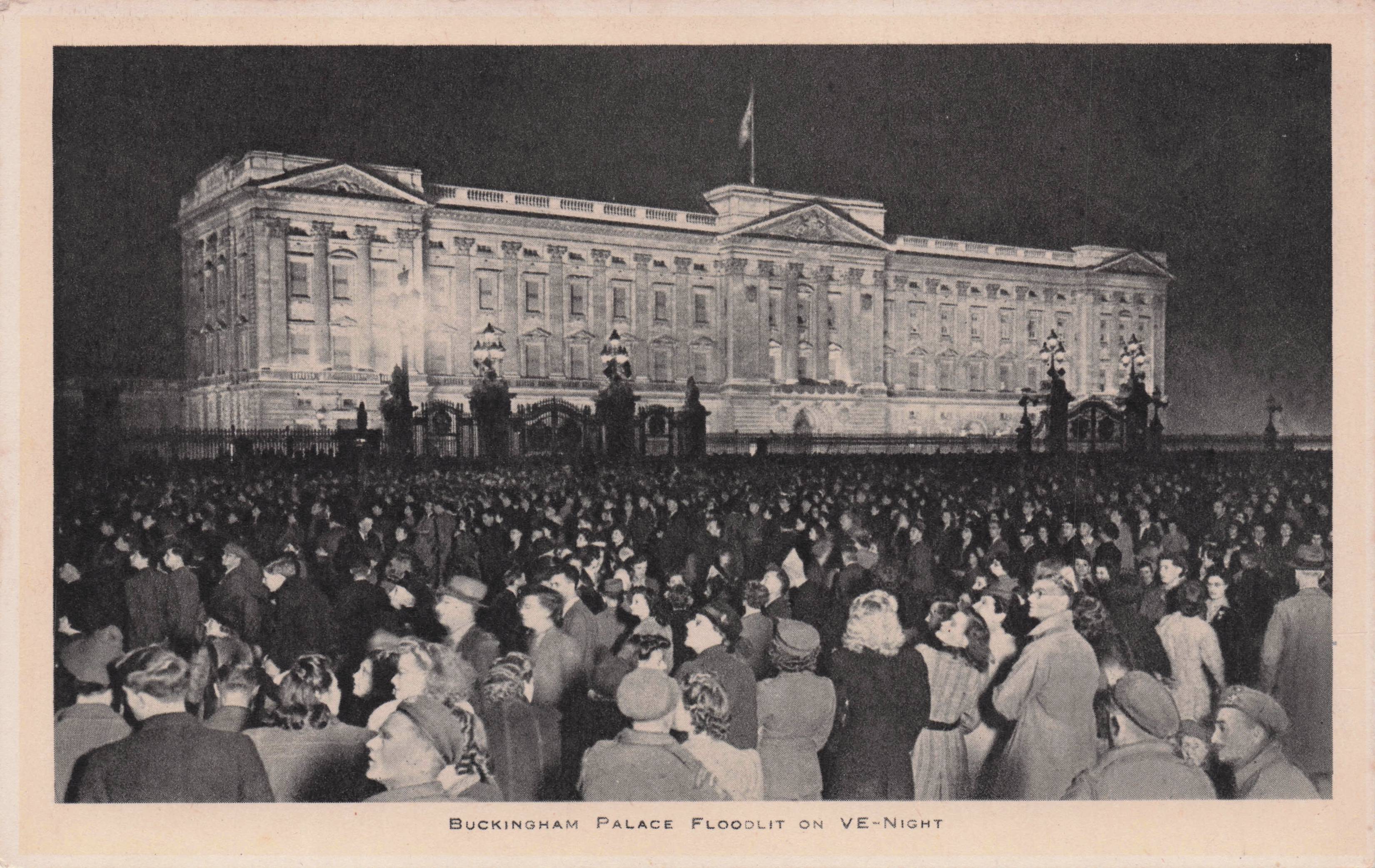 Buckingham Palace By Night VE WW2 Day Victory London Tucks Old Postcard